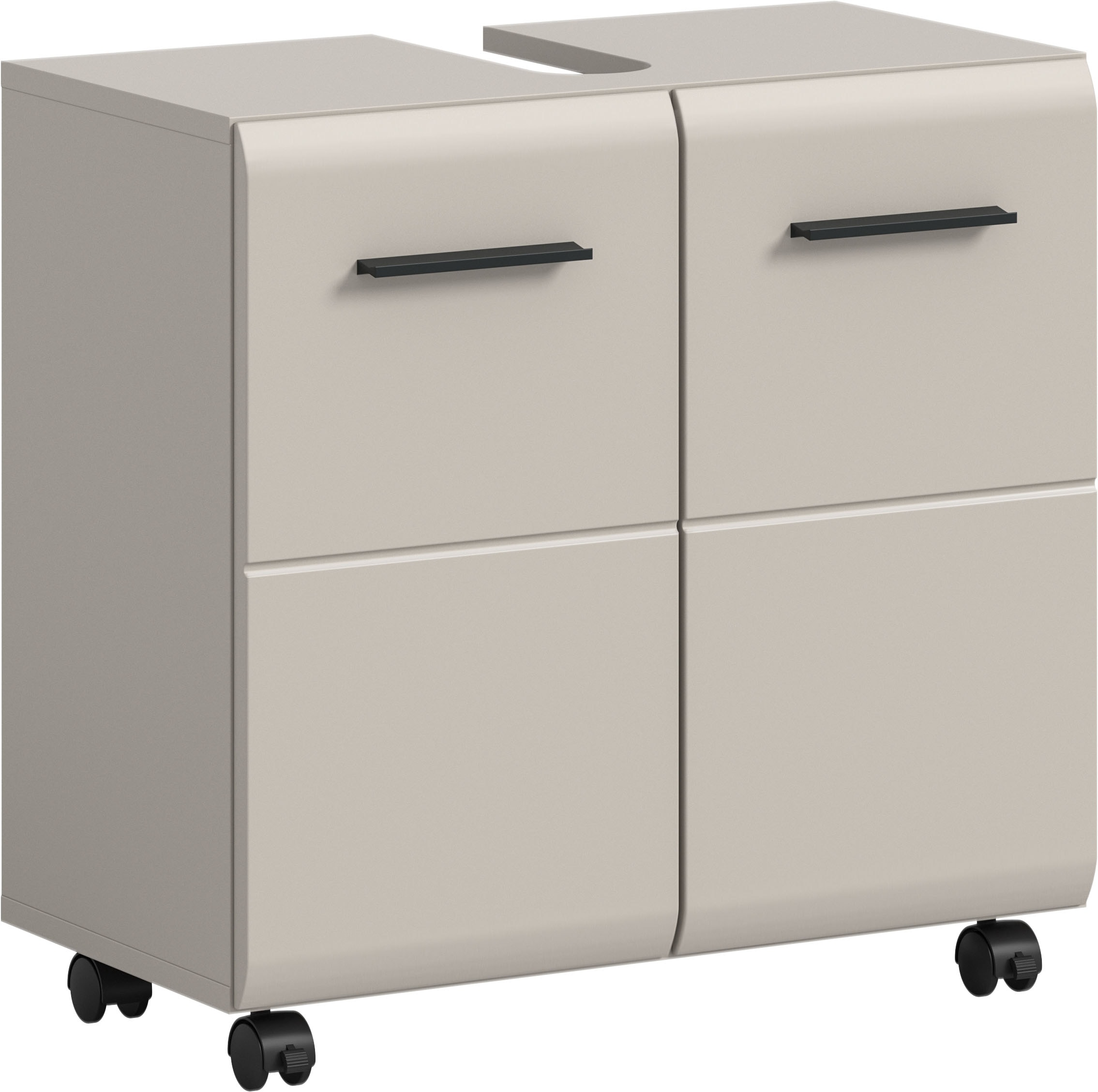 welltime Waschbeckenunterschrank "FLORENZ, Breite 60cm, inkl. Siphonausschnitt, mit Türen oder Schüben" TOPSELLER, 1 Stk. tlg. hochwertige MDF Front, Griff schwarz, Badschrank, Bad