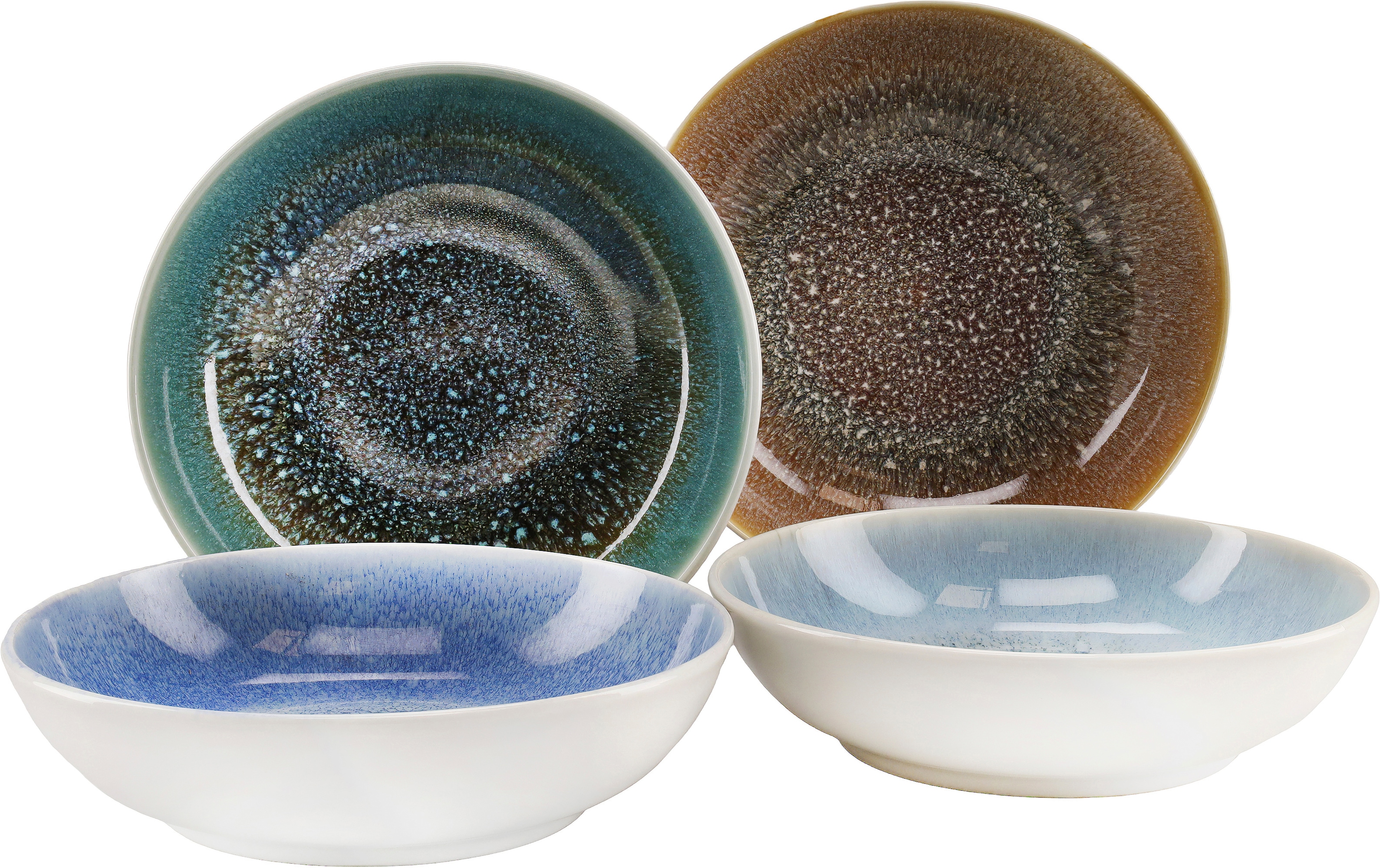 CreaTable Schüssel "Caldera Mix, Poke Bowl, 4-tlg." 4 aus Steinzeug Moderne Coupeform, Reaktivglasur