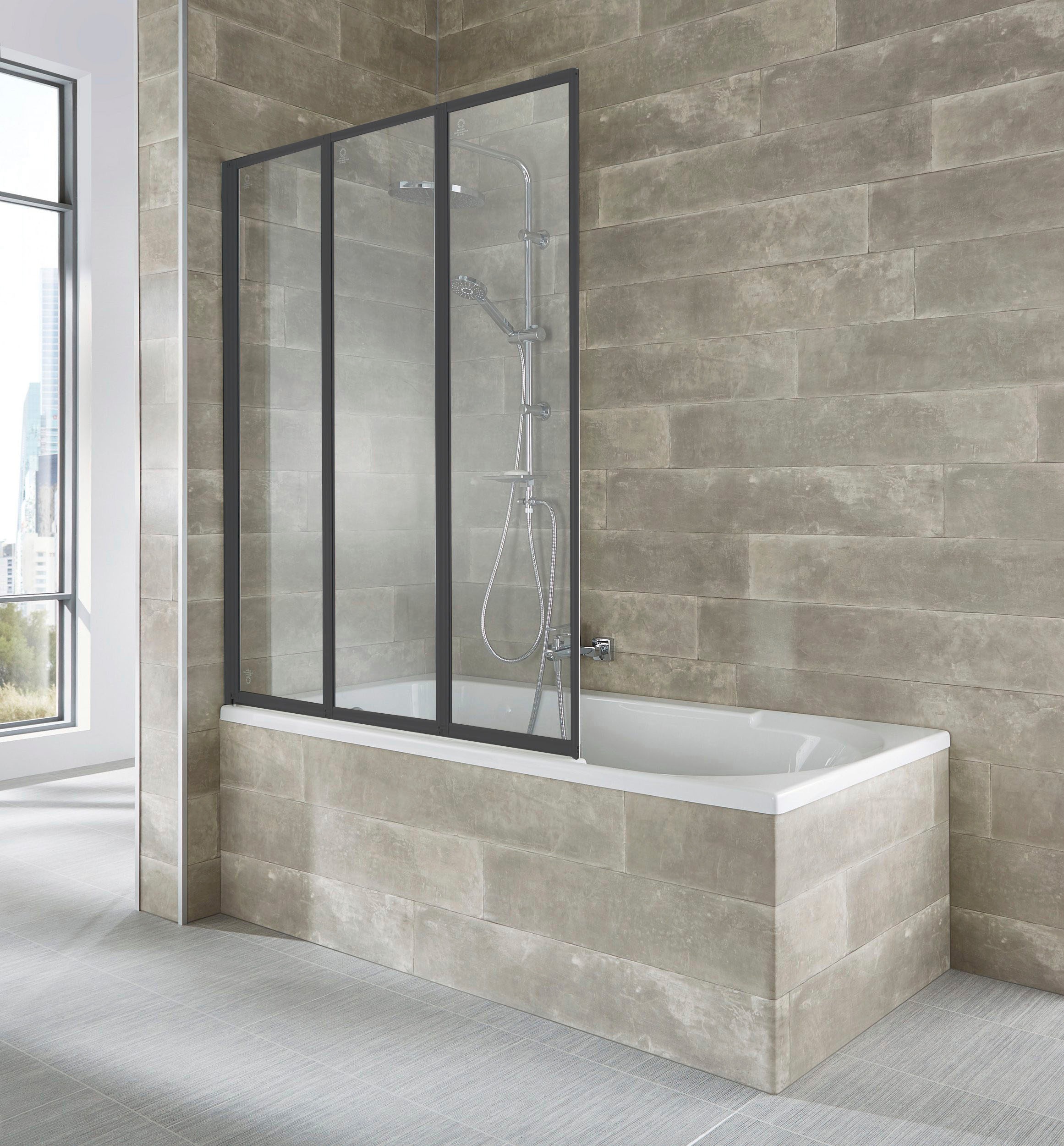 Badewannenaufsatz WELLTIME, B:120cm H:140cm, schwarz, Duschwände, "Nassau", Badewannenfaltwand, Spritzschutzwand für Badewanne, Glaswand