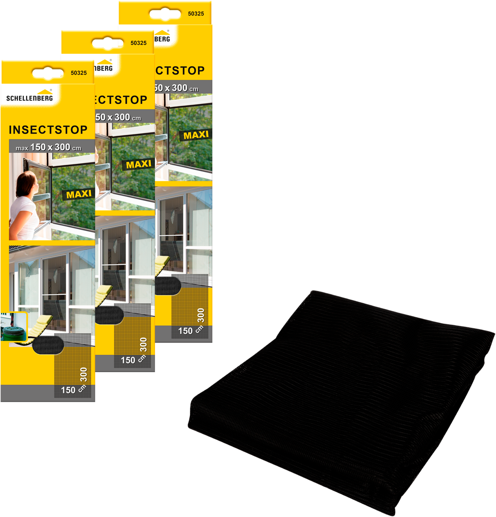 SCHELLENBERG Fliegengitter-Gewebe "Maxi für große Fenster", B/H: 150cm x 300cm, 3er Pack, grau, Insektenschutzgitter, Insektenschutz und
