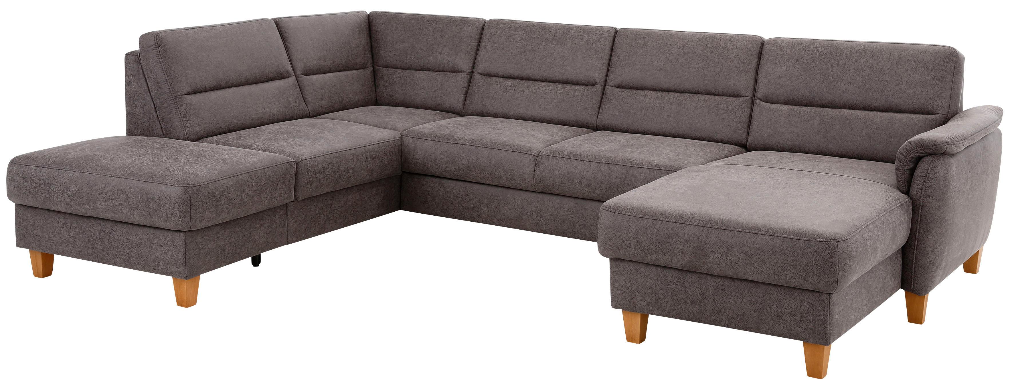 Home affaire Wohnlandschaft "Palmera U-Form, B: 308 cm, große Stoff + Leder Auswahl" mit Schlaffunktion & Bettkasten, Federkern, XXL-Wohnlandschaft