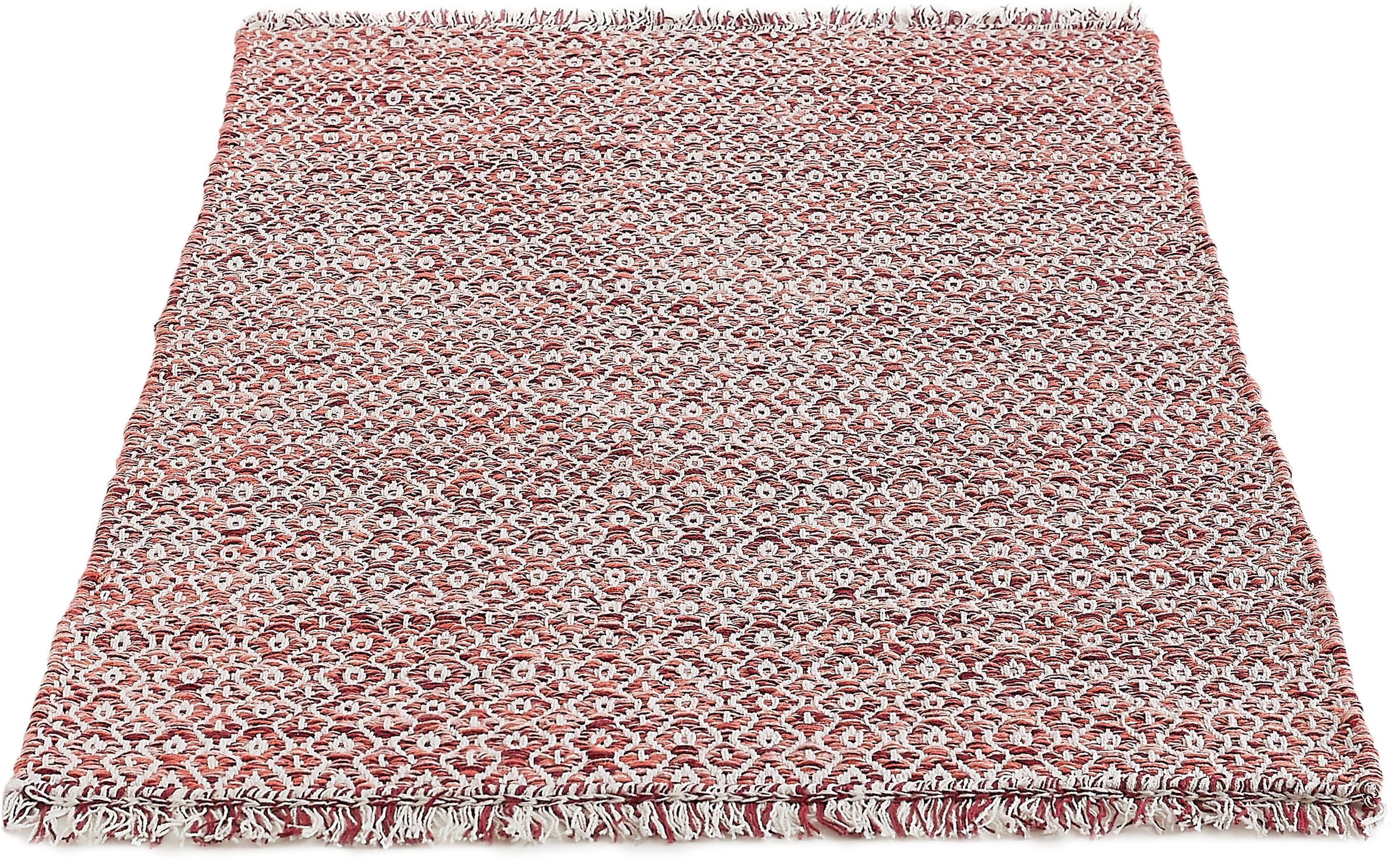 my home Teppich »Nivala«, rechteckig, 10 mm Höhe, Flachgewebe, Rauten Motiv, reine Baumwolle, mit Fransen