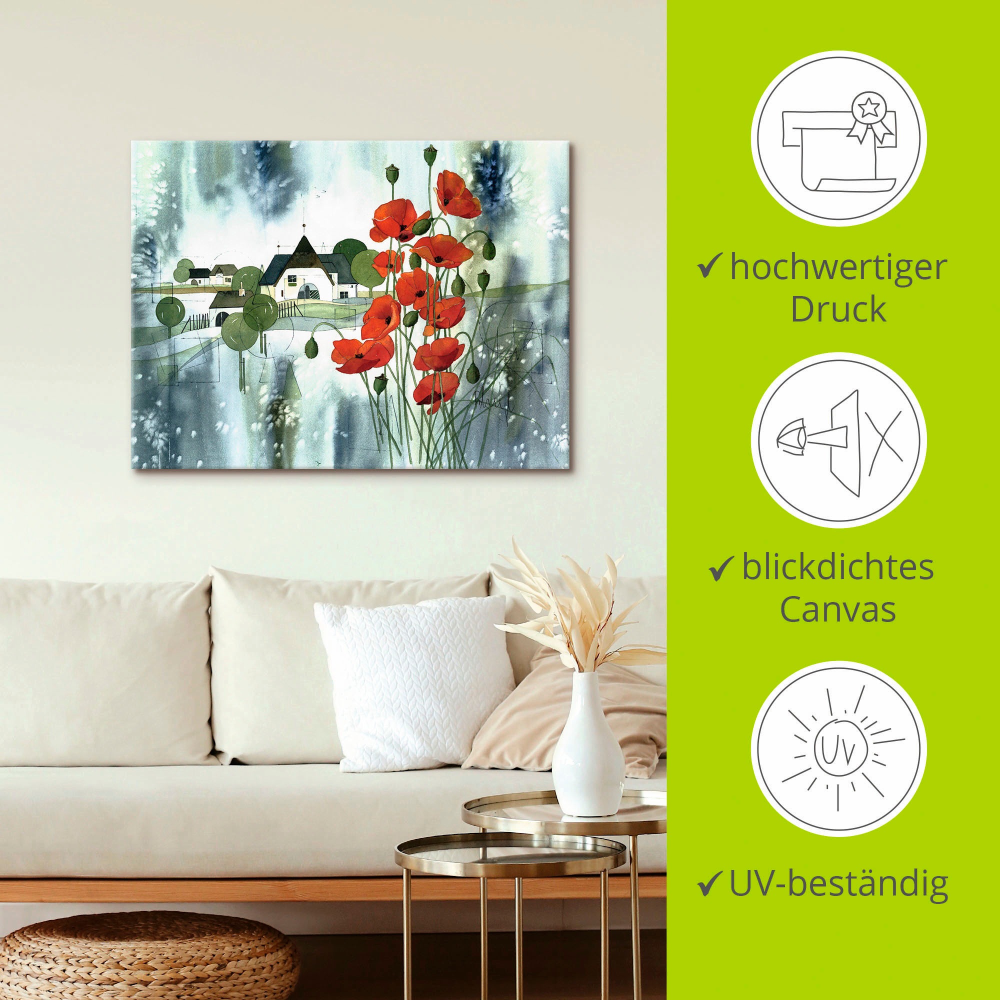 Artland Leinwandbild »Blühender Mohn«, Blumen, (1 St.), auf Keilrahmen gespannt