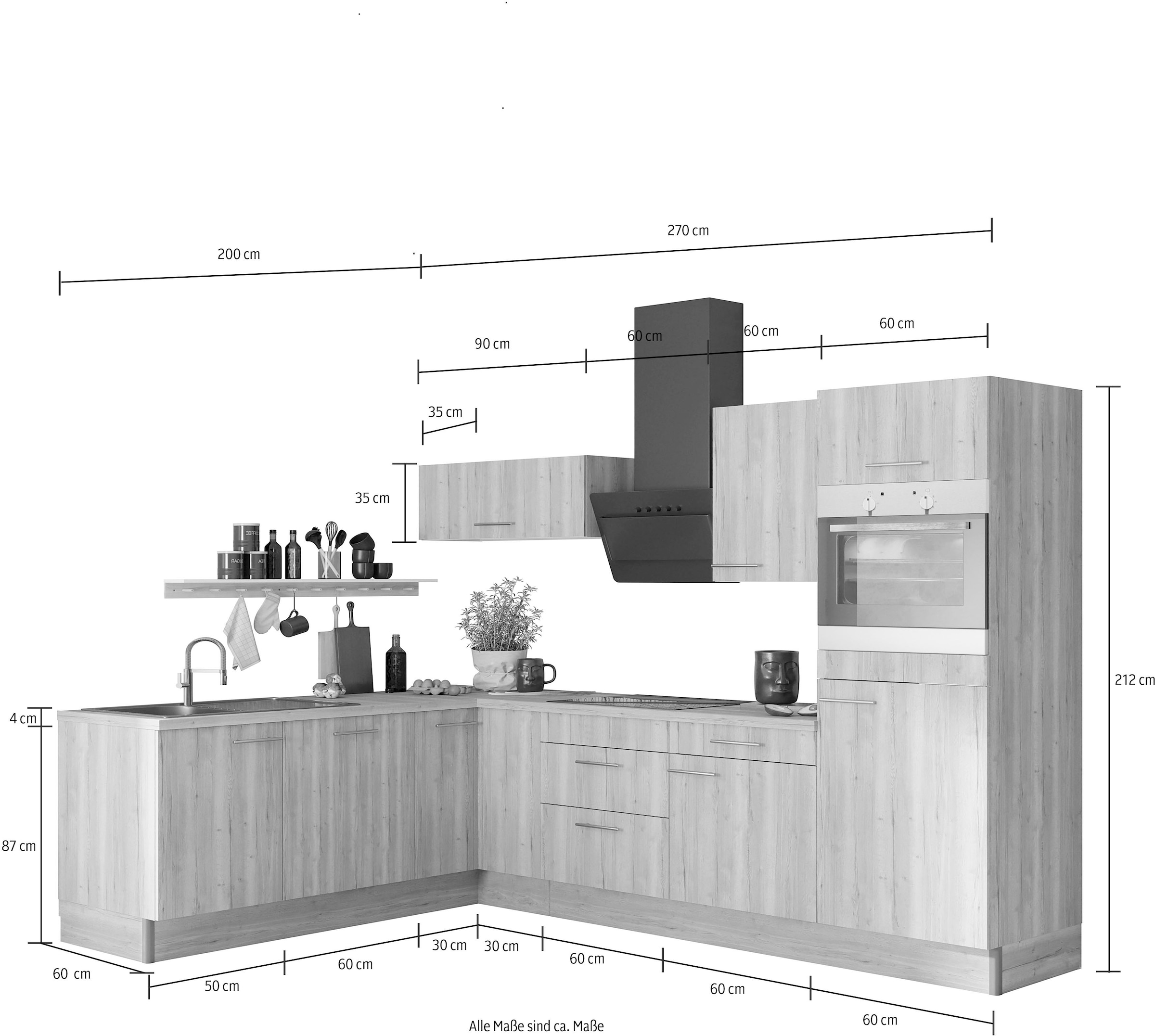 OPTIFIT Küche »Klara«, 200 x 270 cm breit, wahlweise mit E-Geräten