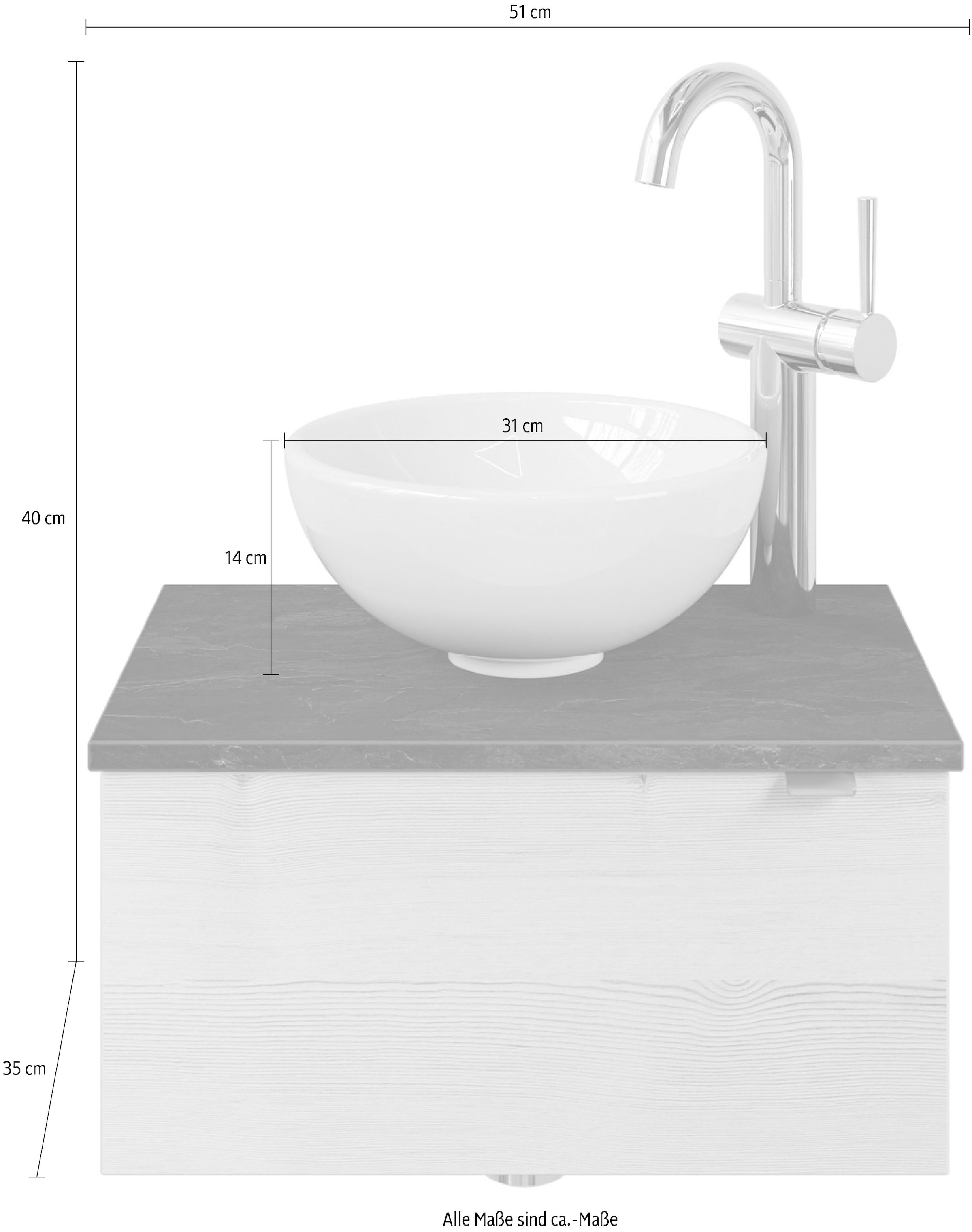 Saphir Waschtisch »Serie 6915 Waschschale mit Unterschrank für Gästebad, Gäste WC«, 51 cm mit Keramik-Aufsatzbecken und 1 Tür