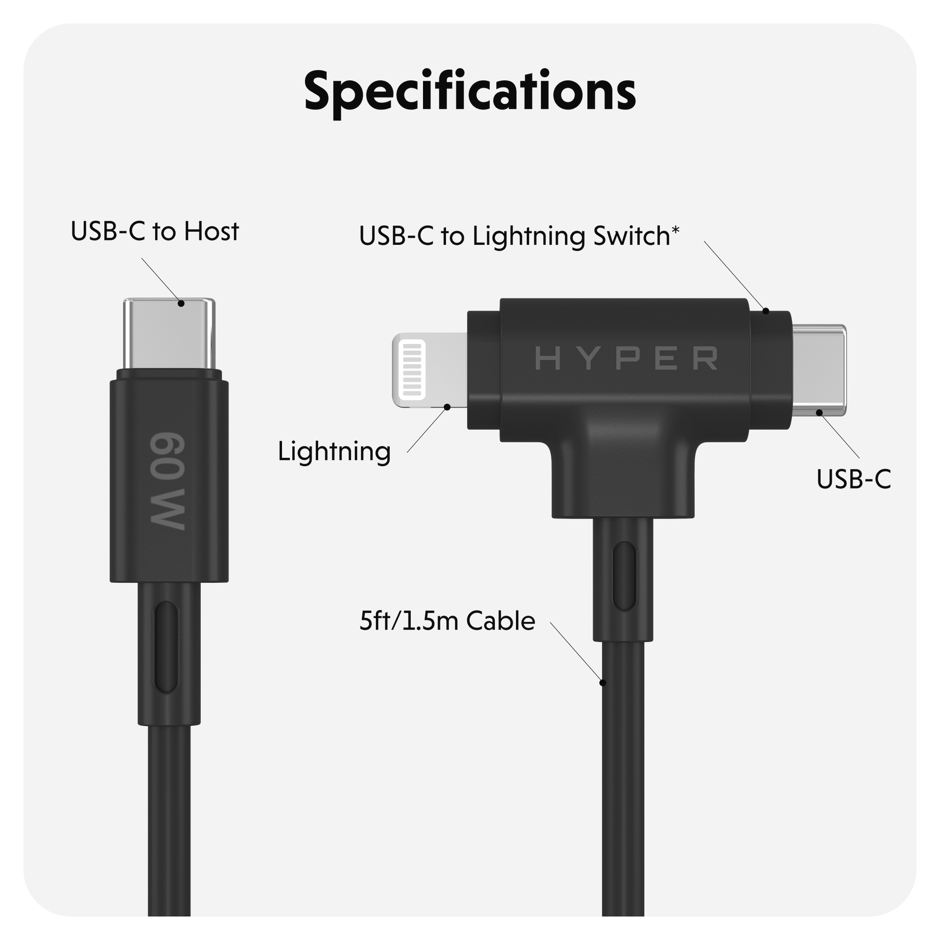 Targus USB-Kabel »HyperJuice Silicone USB-C zu USB-C Lightning Hybrid 60W«, USB-C-Lightning