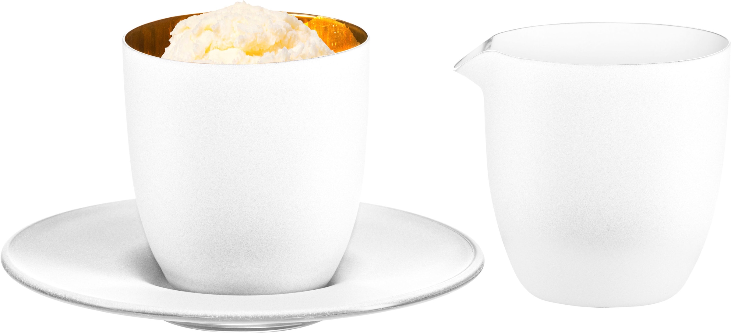 Eisch Germany Espressoglas »COSMO PURE WHITE«, (Set, 3 tlg., Espressoglas, Untertasse und Kännchen im Geschenkkarton), in Handarbeit mit 24karätigem Gold veredelt, 100 ml, Made in Germany