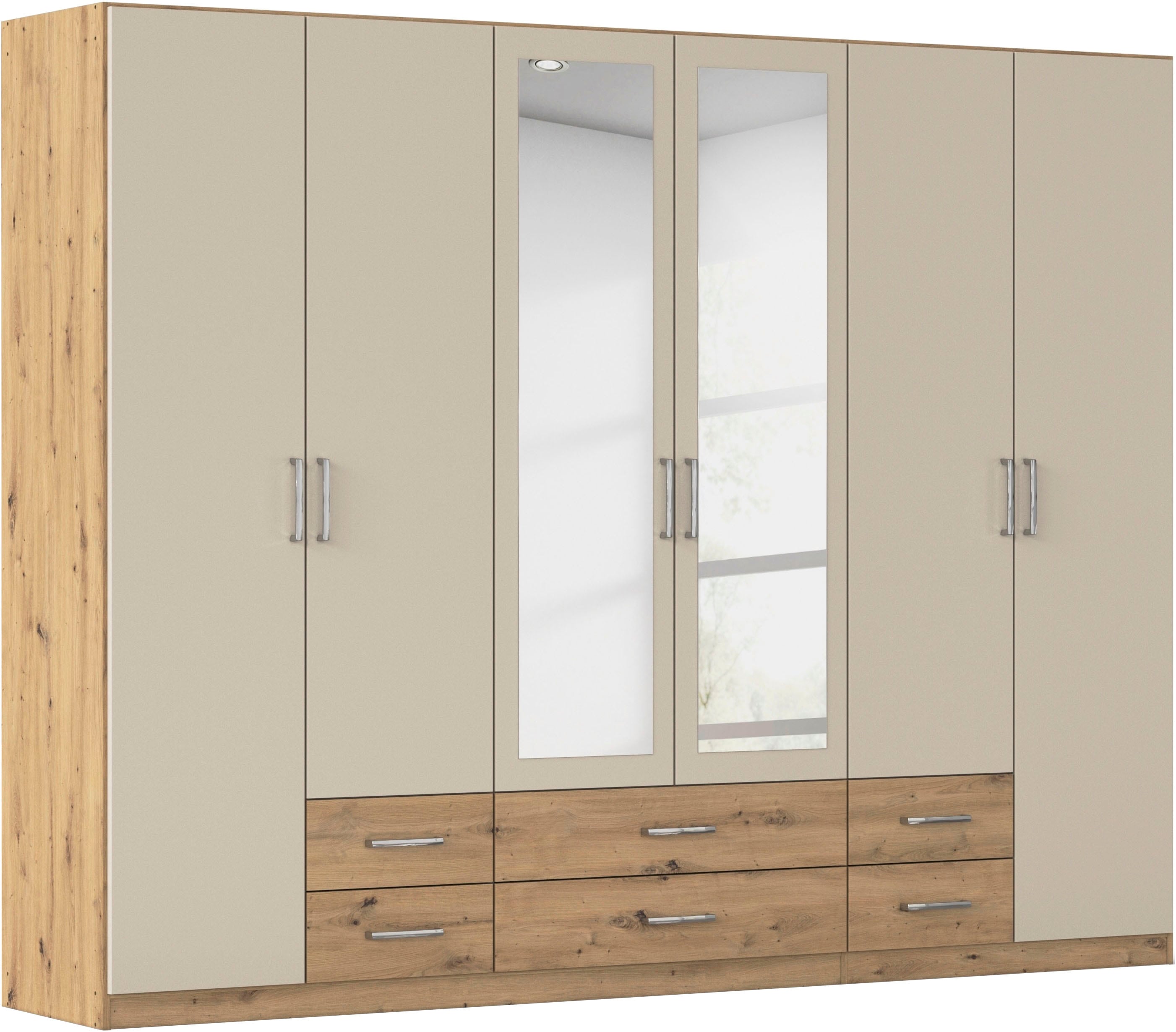 rauch Kleiderschrank "Schrank Garderobe Ankleide GAMMA Breiten 91/136/181/226/271/315/360 cm" in 3 Ausstattungen BASIC/CLASSIC/PREMIUM (inkl. SOFT-CLOSE-Funktion), verschiedene Griff-Varianten, mit Spiegel TOPSELLER MADE IN GERMANY