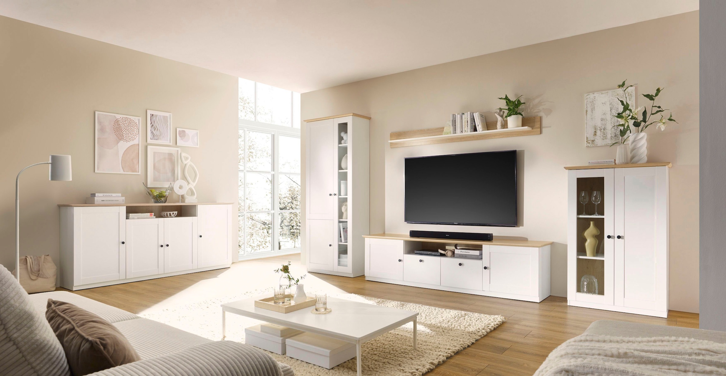 OTTO home Sideboard »Brest, Schrank im Landhausstil, Kommode, zeitloses Stauraumelement« schwarze Metallgriffe, ausreichend Stauraum, 204 cm breit