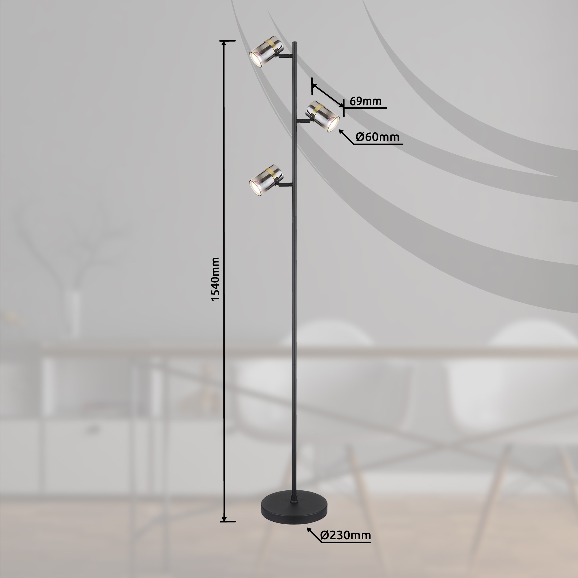 GLOBO LIGHTING Stehlampe »TRABBY«, Leuchtmittel GU10 | ohne Leuchtmittel, Stehleuchte/Wohnzimmer/Schlafzimmer/Flur
