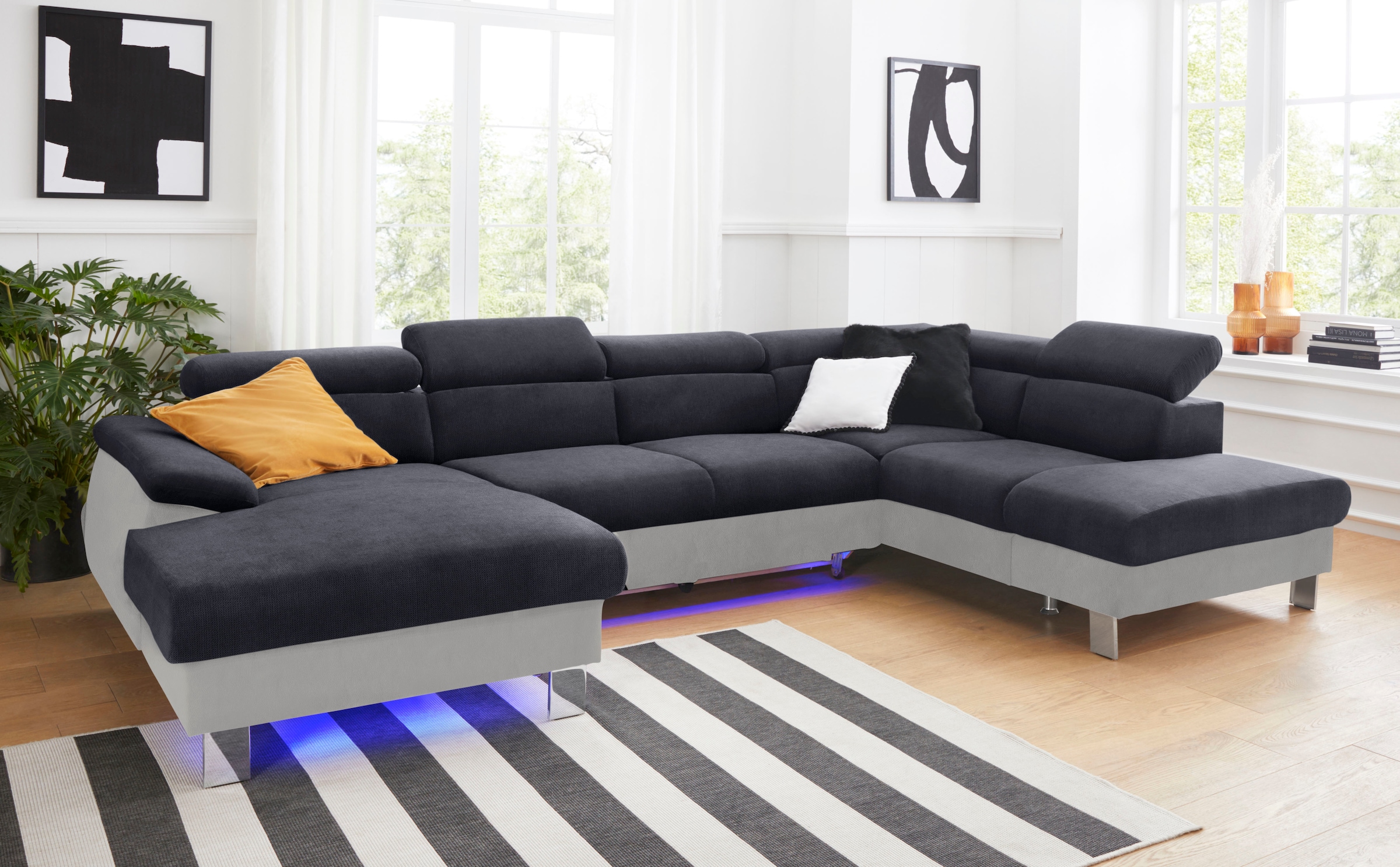 COTTA Wohnlandschaft "Komaris U-Form, B: 320 cm" mit Kopfteilverstellung, optional Schlaffunktion, Bettkasten & Licht