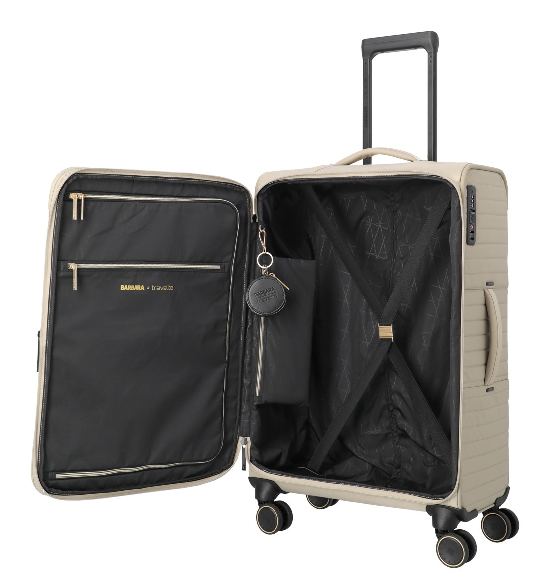travelite Weichgepäck-Trolley »BARBARA & travelite | BARBARA STEPP, verschiedene Größen und Farben«, 4 Rollen, Weichgepäck-Koffer Schlüsselanhänger Volumenerweiterung bei S/M