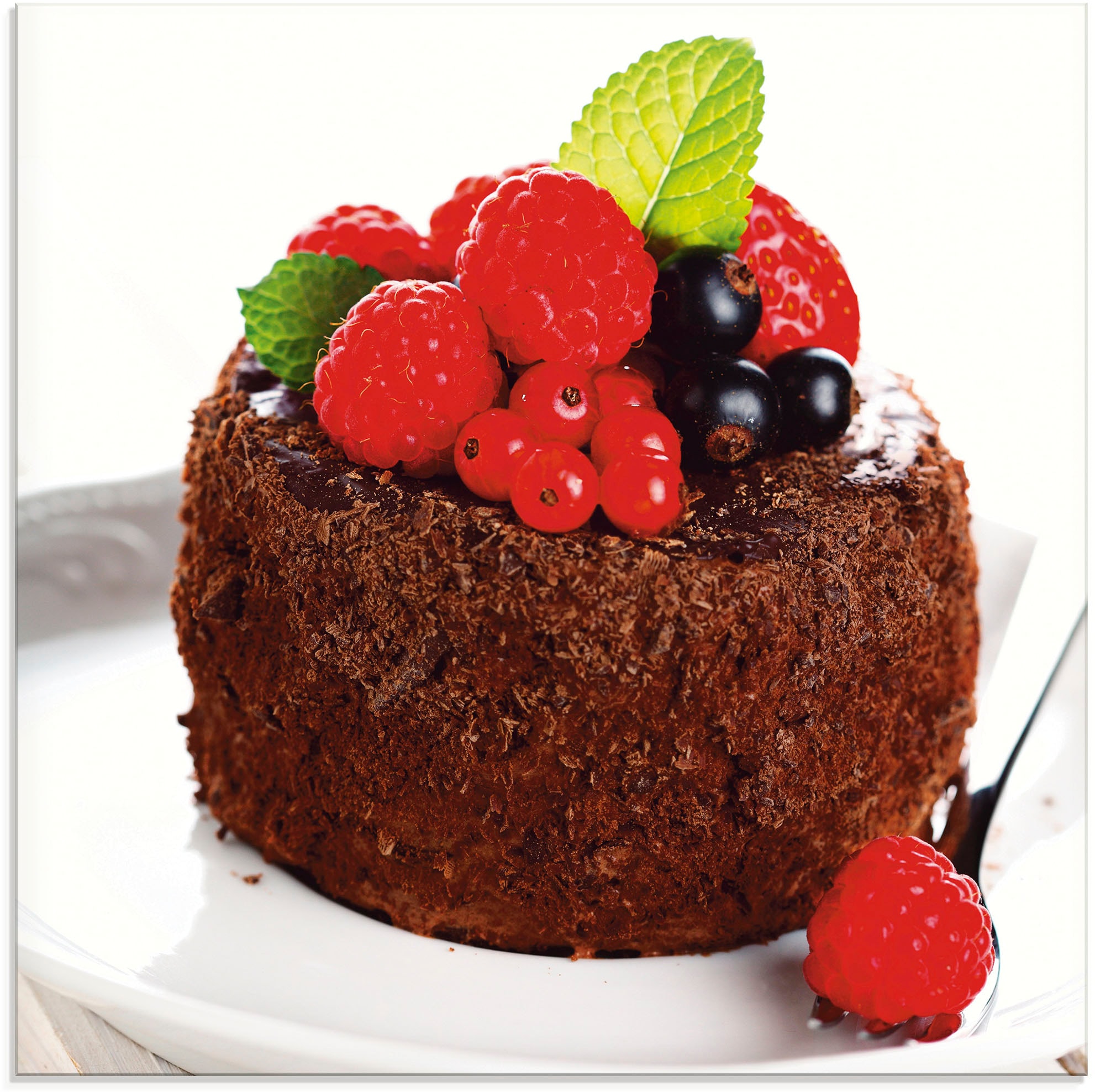 Artland Glasbild "Feiner Schokoladenkuchen mit Beeren", Süßspeisen, (1 St.), in verschiedenen Größen
