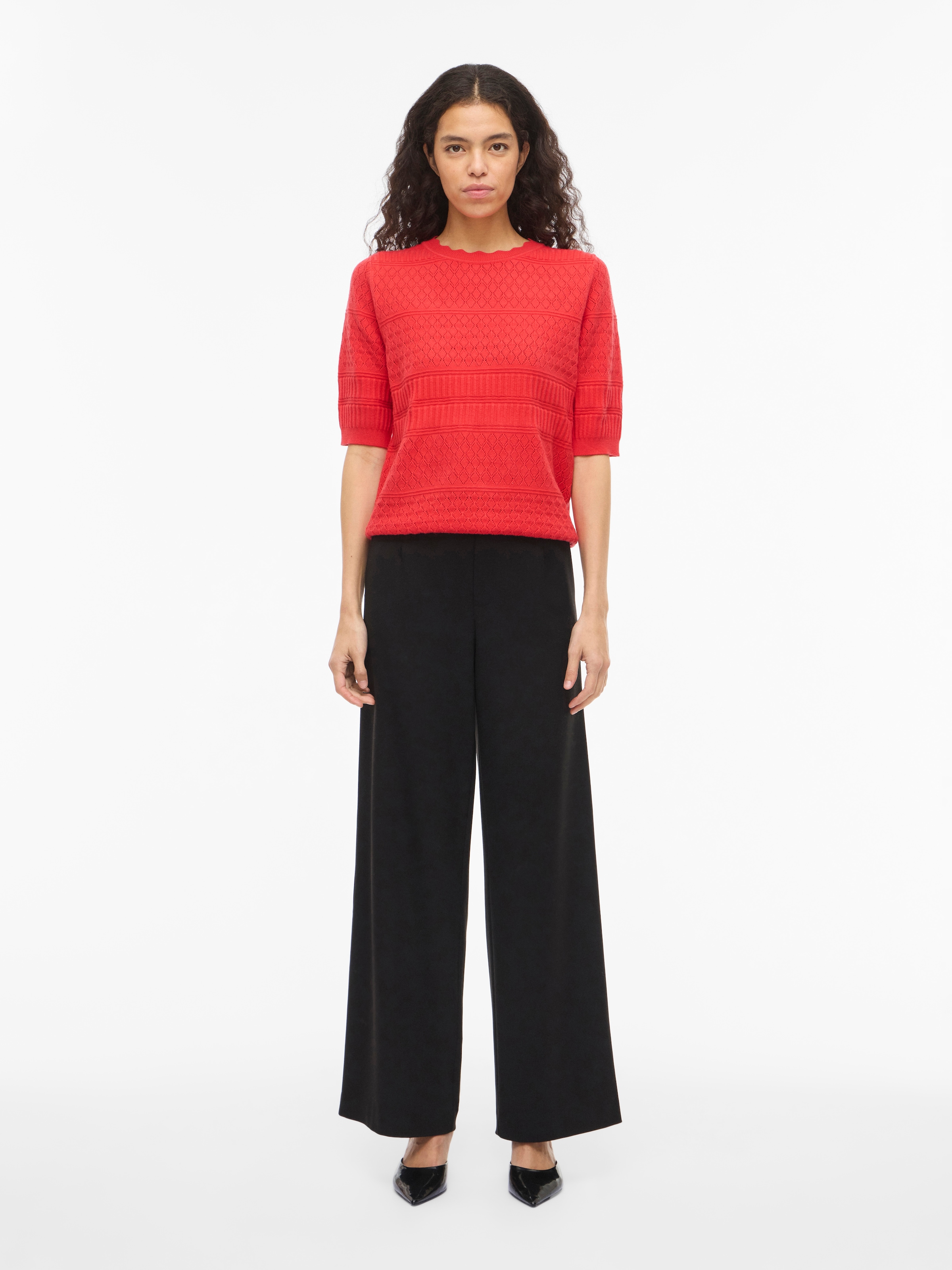 Vila Kurzarmpullover »VIMILOS S/S O-NECK POINTELLE TOP - NOOS«