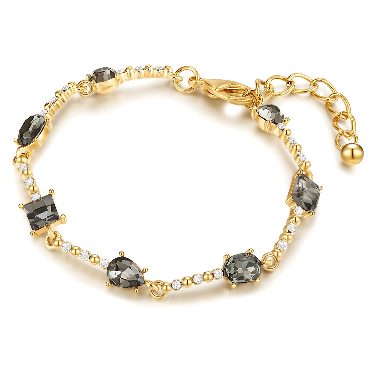 LULU & JANE Damen Gliederarmband "AV117", Glasgelbgold, schwarz, Glas, Armbänder, mit Glas