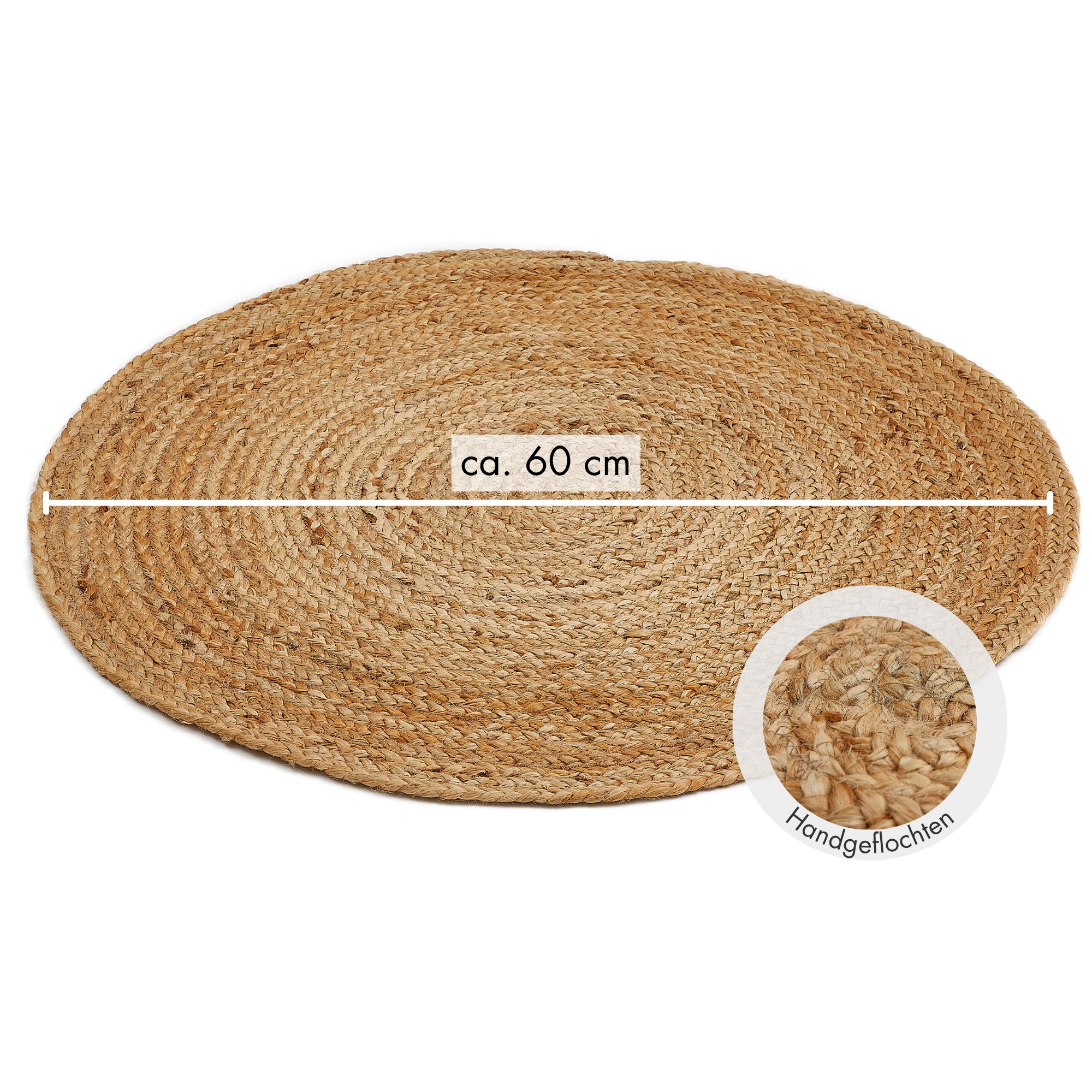 LUXOR living Teppich »Mamda 2, Juteteppich« rund 6 mm Höhe Flachgewebe, handgeflochten, Flecht Design, Naturfaser, Boho-Style