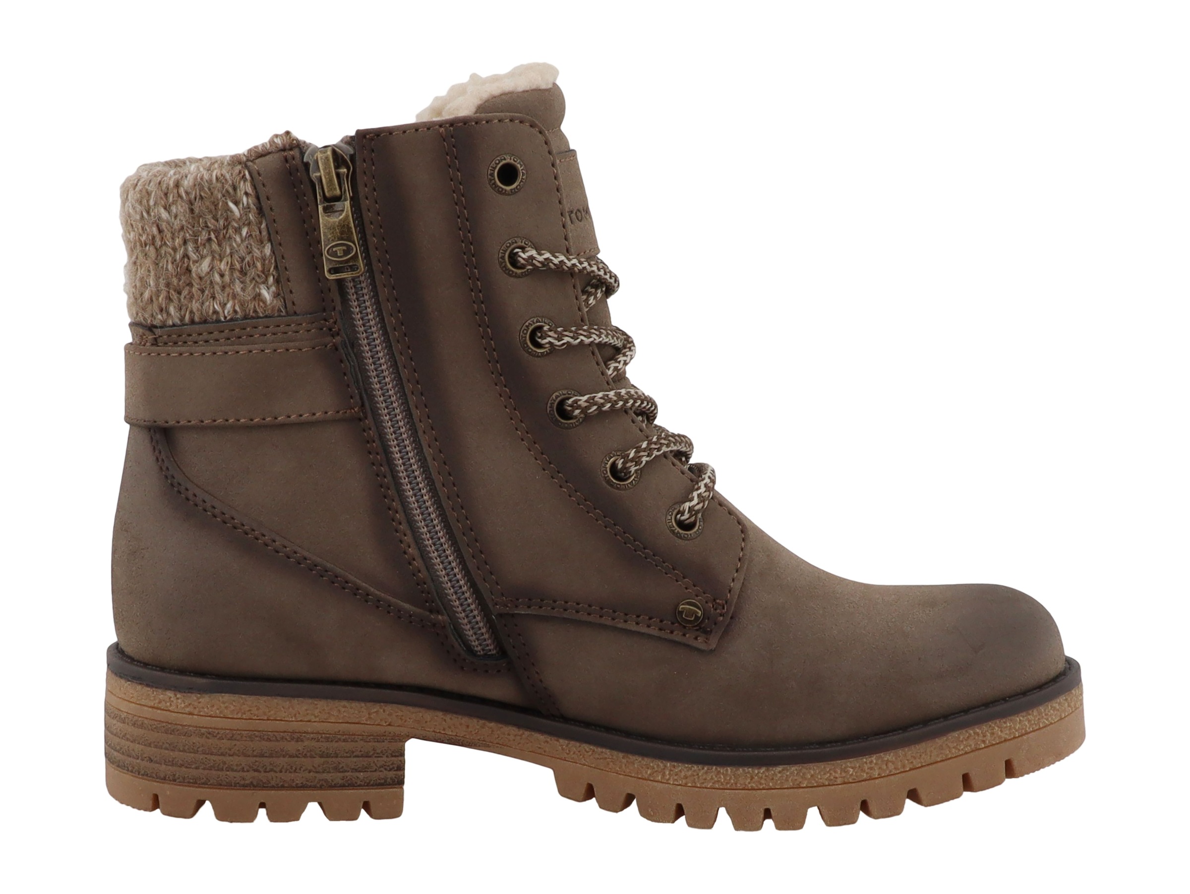 TOM TAILOR Winterstiefelette  Blockabsatz, Schnürboots mit modischem Strickkragen