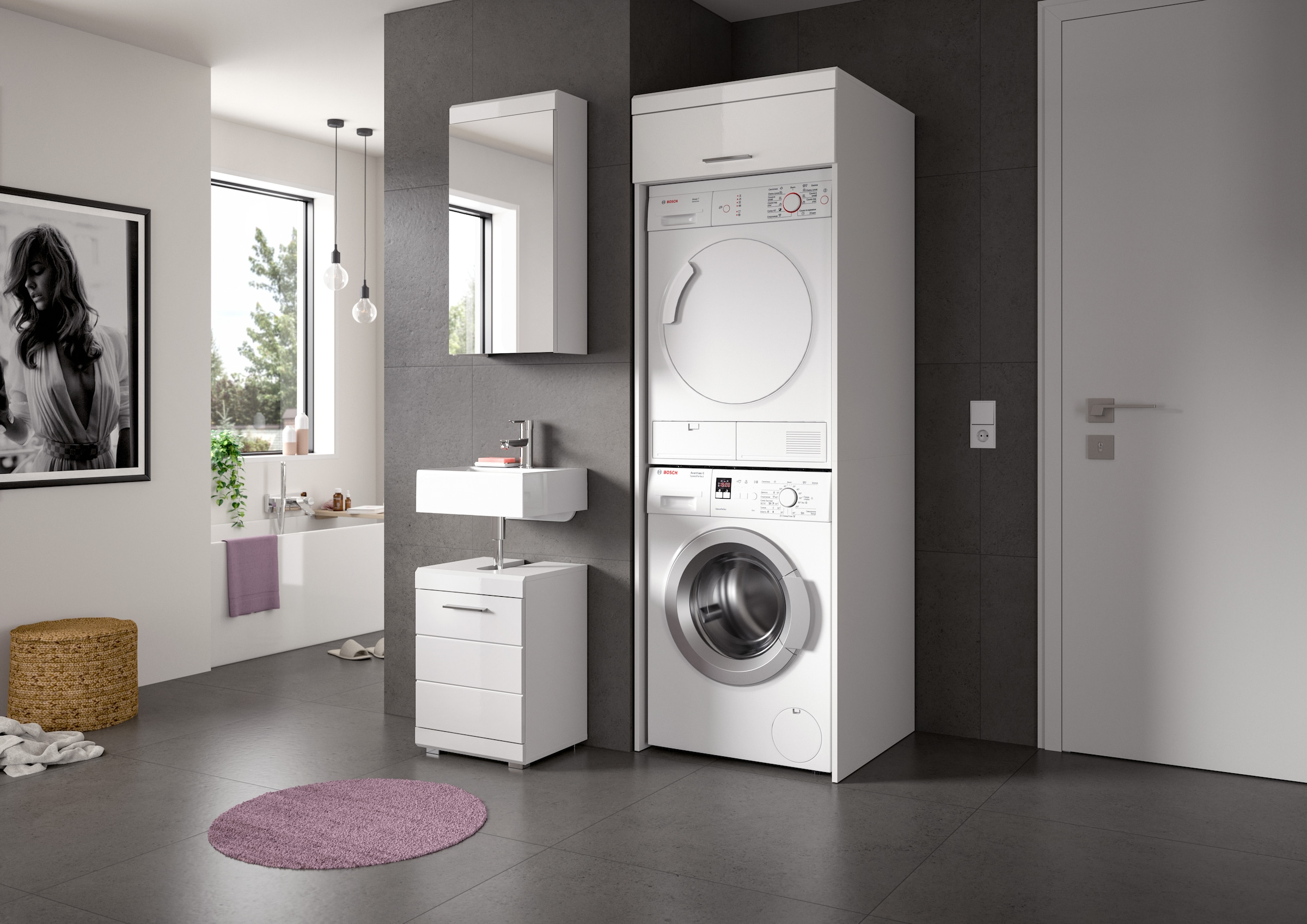 welltime Waschmaschinenumbauschrank »SIENA, Breite 66 cm, für Waschmaschine & Trockner, 1 Klappe, MDF-Front« Überbauschrank, Umbauschrank, Badschrank, Hauswirtschaftsschrank