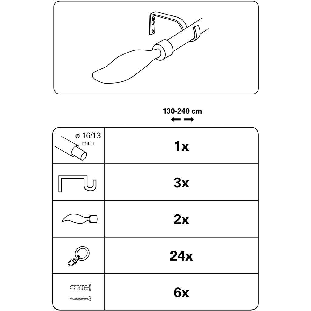 GARDINIA Gardinenstange »Gardinenstangen Set Metall«, 1 läufig-läufig, ausziehbar