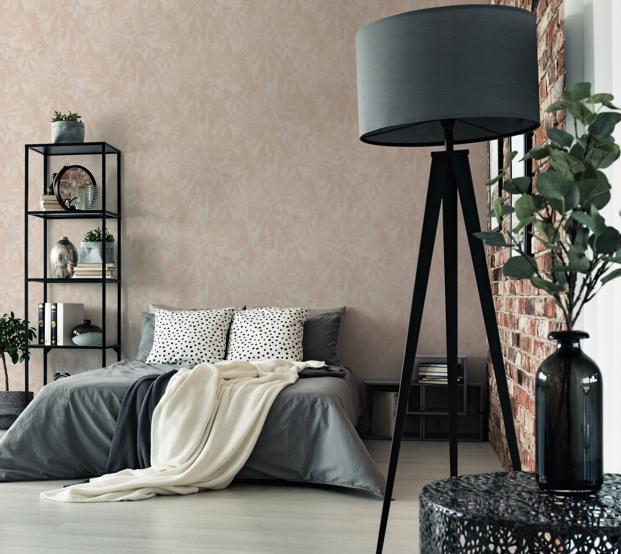 Living Walls Vliestapete "Tapete Mit Blattschatten-Optik - Tropisches Muster" Matt Strukturiert Sanfte Vliestapete Mit Tropischem Blattschatten-Muster