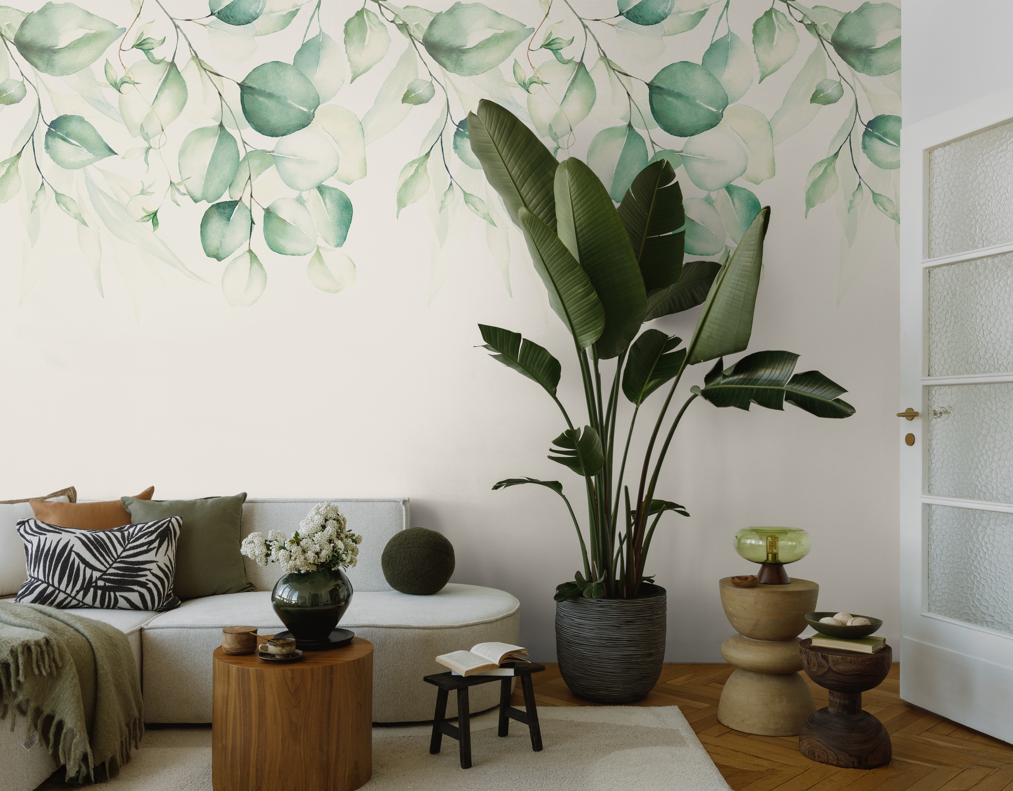living walls Fototapete "The Wall 4 Botanic – Eukalyptus-Blätterranken Vlies-Fototapete" botanisch matt tropisch leicht strukturiert Eukalyptus-Blätterranken mit natürlicher Tiefenwirkung