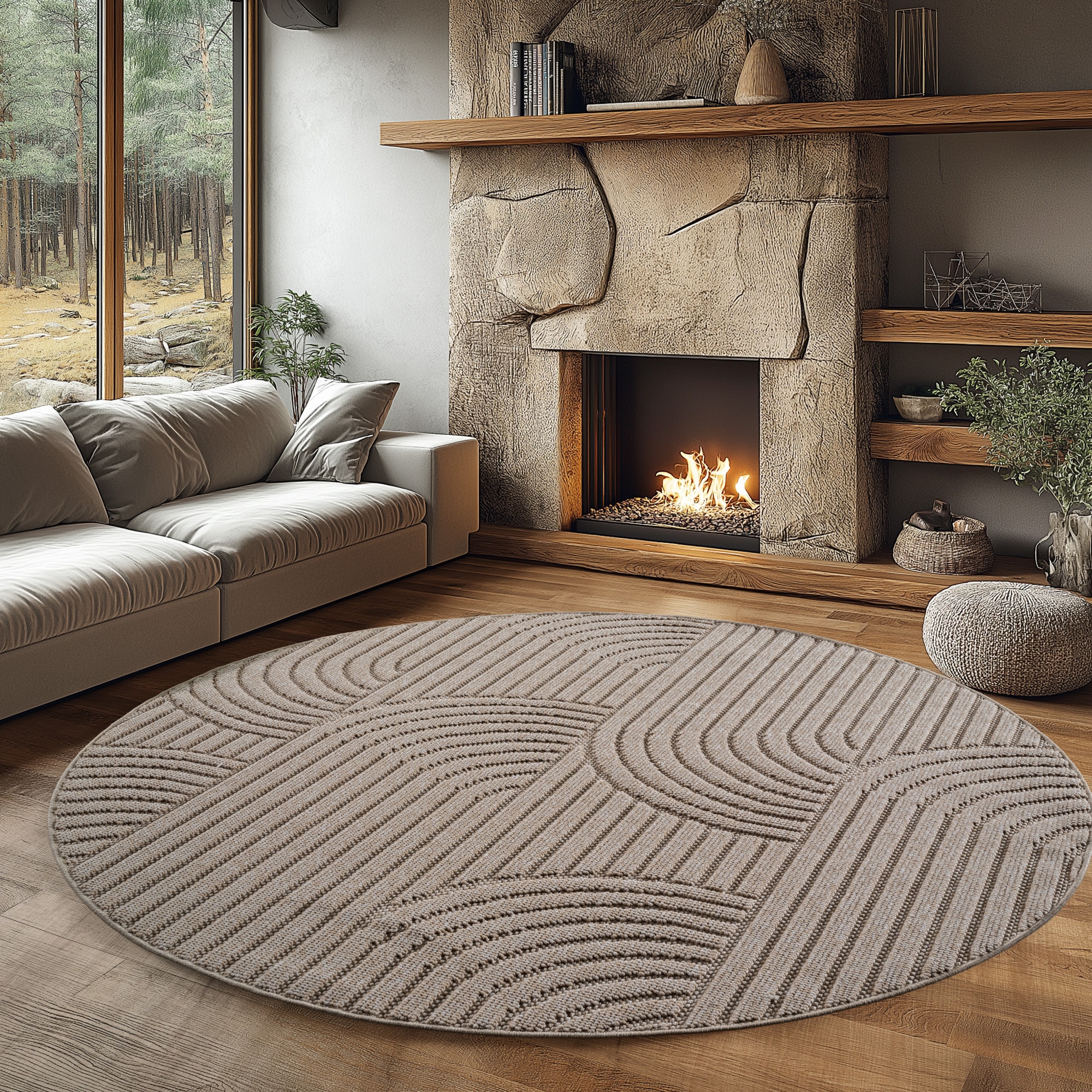 Ayyildiz Teppiche "HELIX 2201, auch als Läufer und Rund erhältlich" rund 7 mm Höhe 3D-Effekt durch Cut-Loop-Webtechnik, Woll-Optik, Bouclé, Wohnzimmer