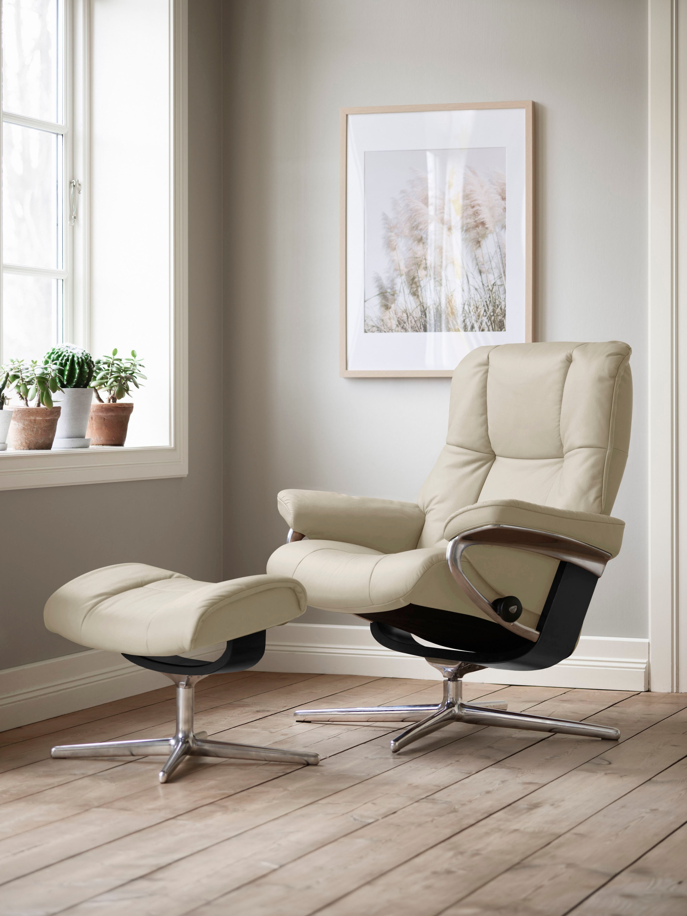Stressless Relaxsessel "Mayfair" Set, Relaxsessel mit Hocker, mit Hocker, mit Cross Base, Größe S, M & L, Holzakzent Schwarz