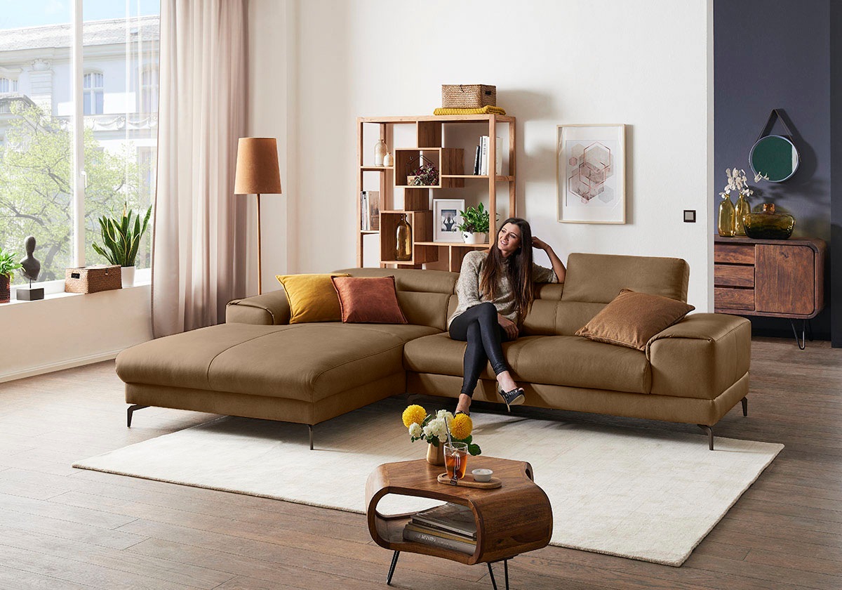 W.SCHILLIG Ecksofa »piedroo, Designsofa mit tollem Sitzkomfort, elegant und bequem, L-Form«, Kopfteilverstellung, wahlweise mit Sitztiefenverstellung, Breite 303cm