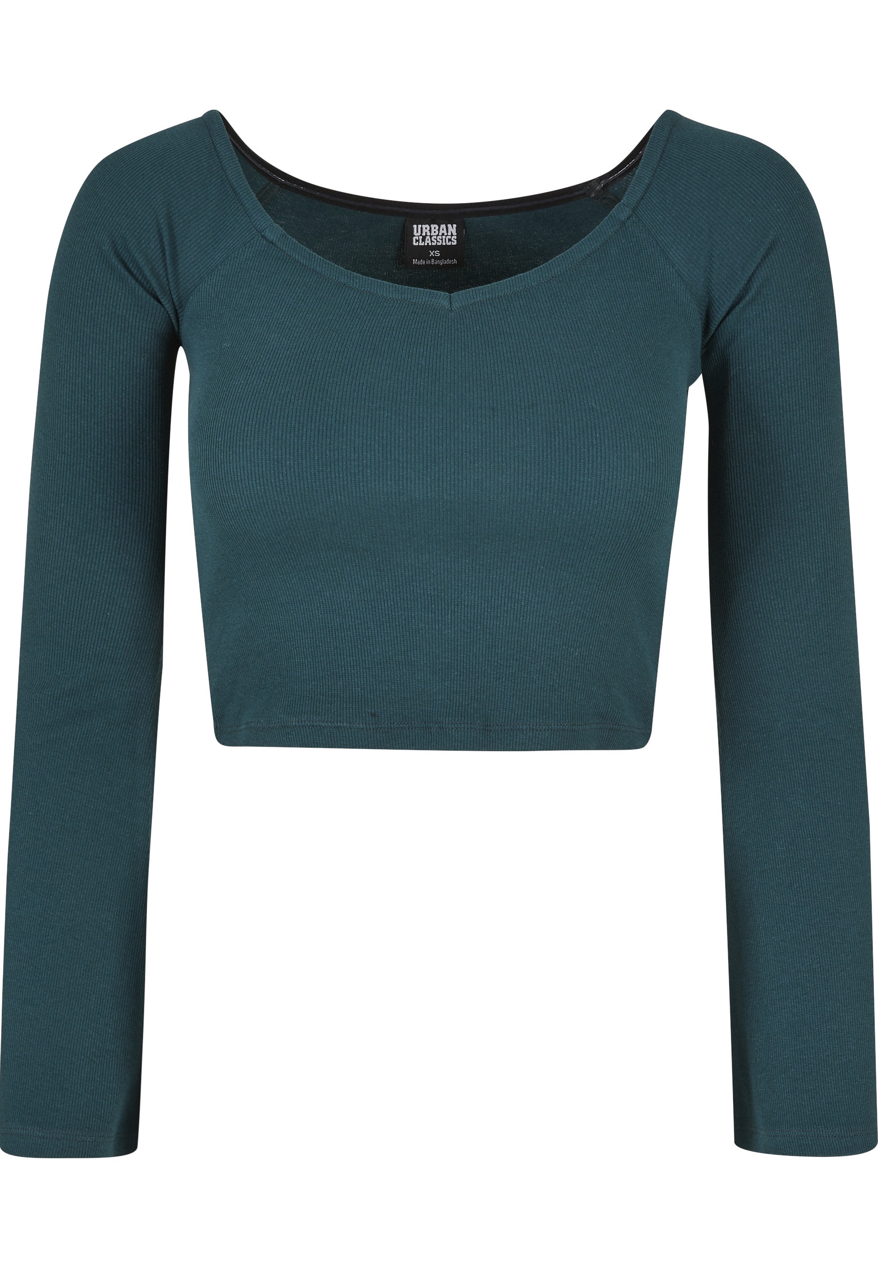 URBAN CLASSICS Langarmshirt "Urban Classics Damen Ladies Short Rib Wide V-Neck Longsleeve" 1
