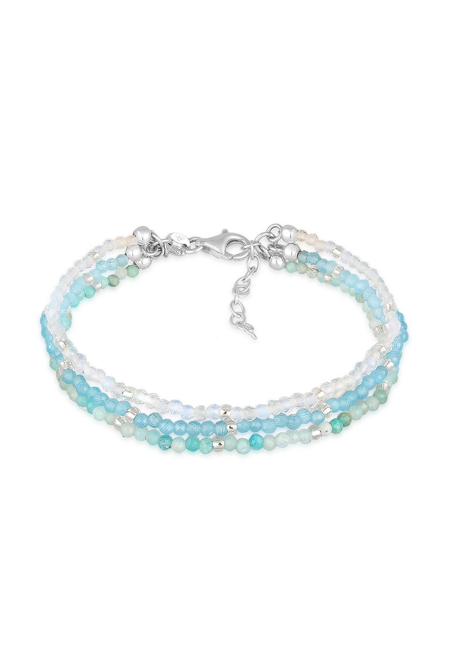 ELLI PREMIUM Damen Armkette "Armband Edelstein Glasperlen 3-reihig 925 Silber", Silber 925 (Sterlingsilber), blau, Silber 925 (Sterlingsilber),