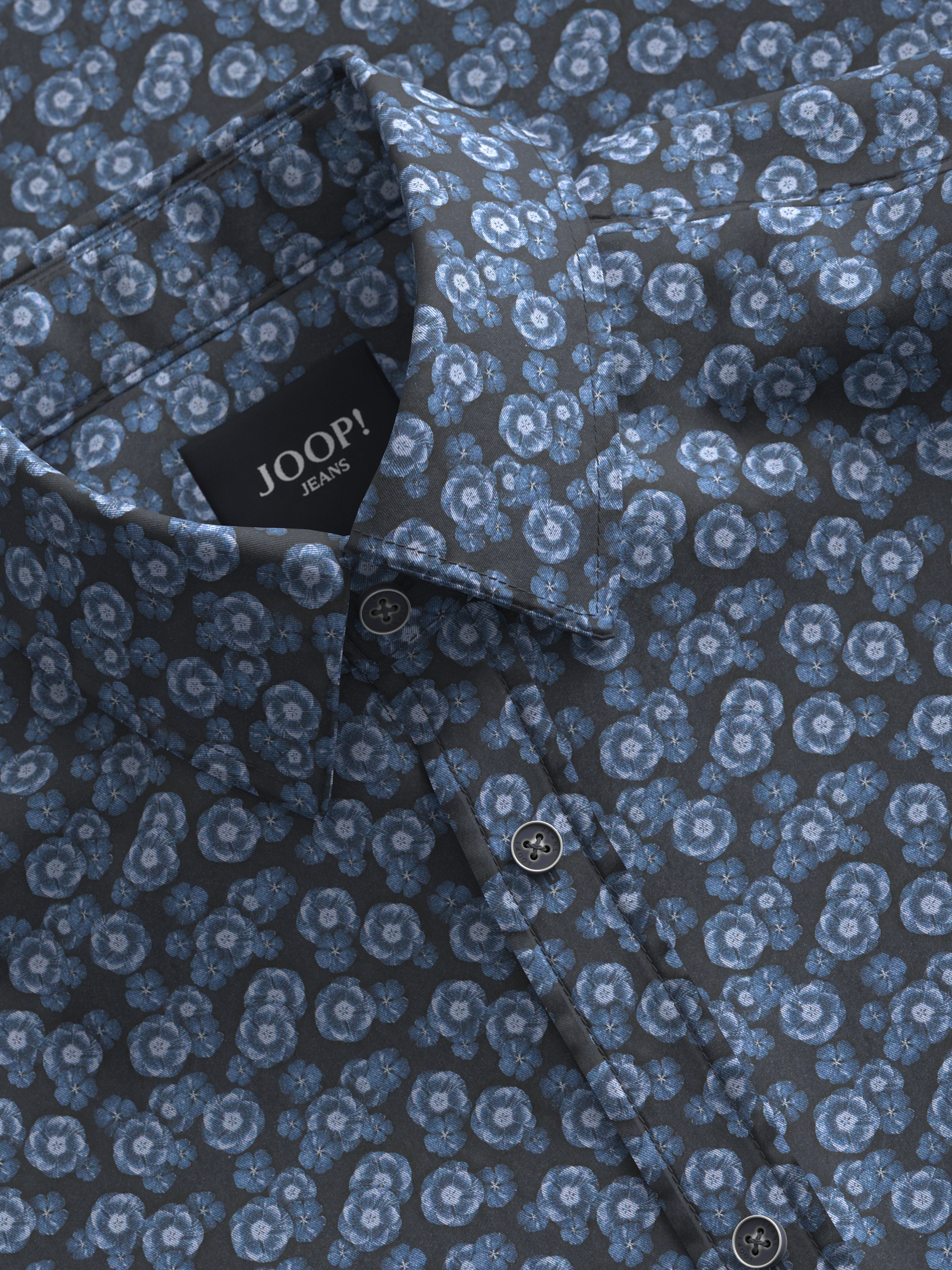 Joop Jeans Langarmhemd »Hanson3-W«, Logostickerei am Ärmelschlitz, auffälliges Muster