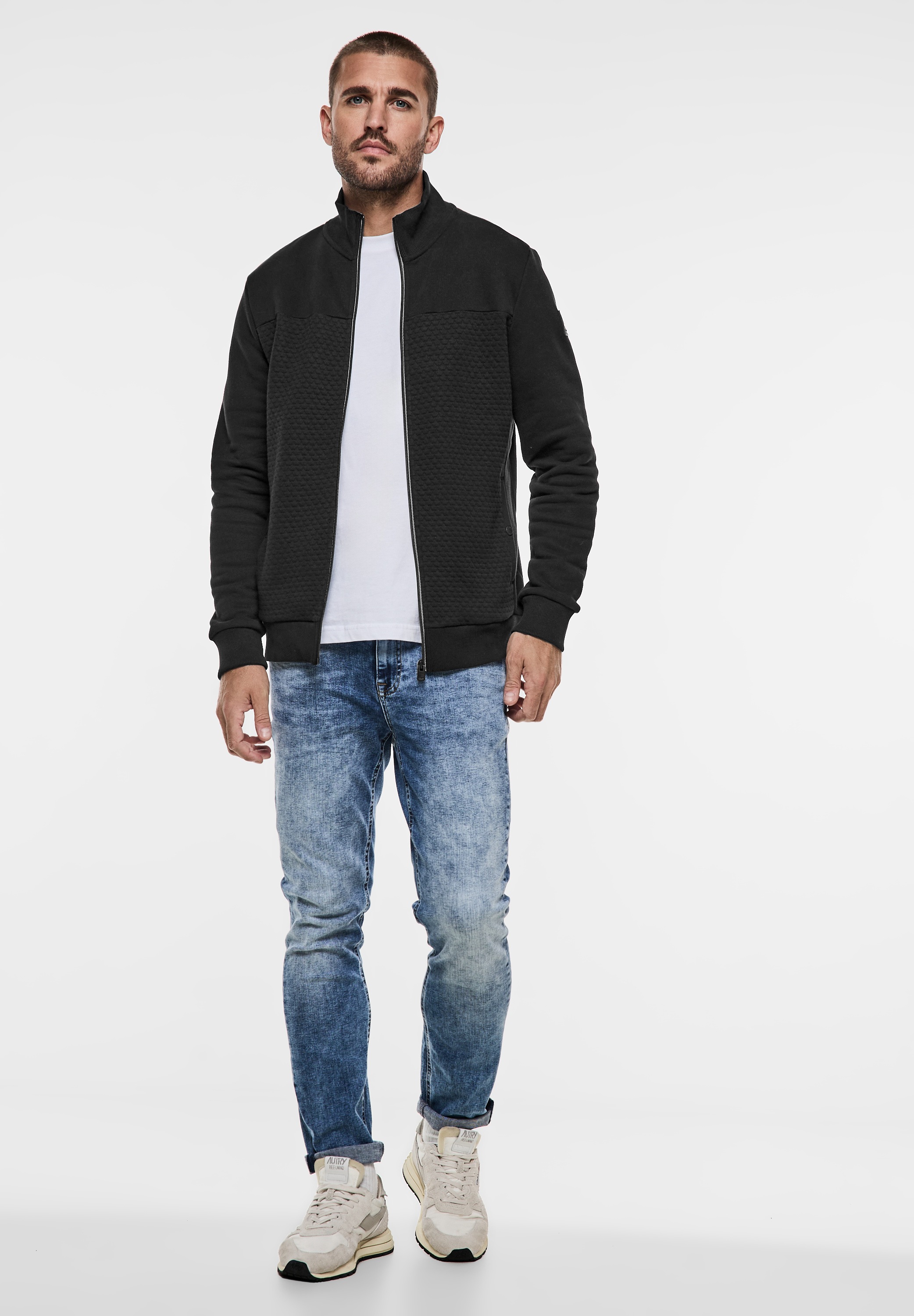 STREET ONE MEN Sweatjacke, mit Stehkragen