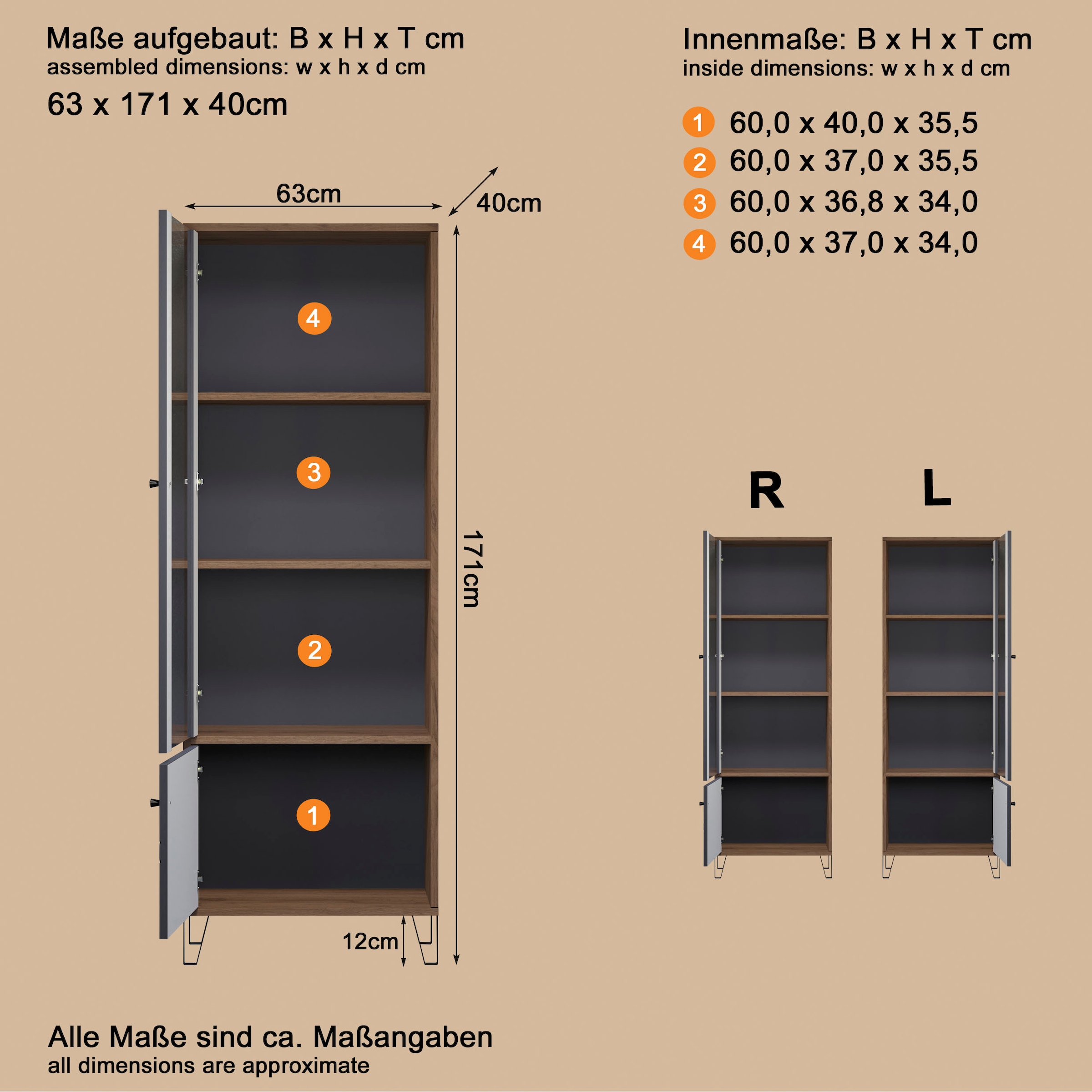 Places of Style Vitrine »Molveno«, (1 St.), Standvitrine mit 2 Türen - (B/T/H) 63/40/172 cm