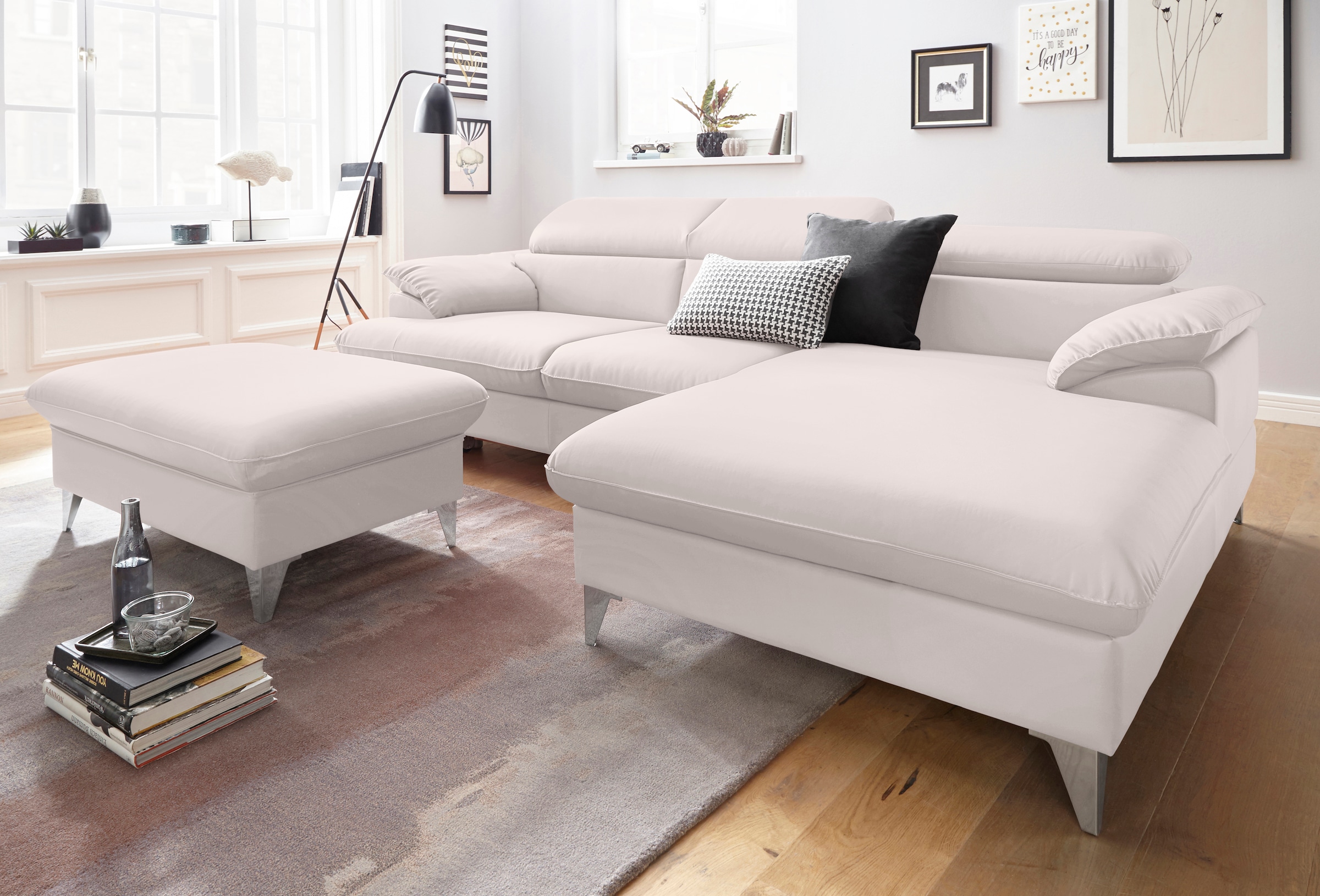 COTTA Polstergarnitur »Caluso L-Form«, (2 tlg.), Set bestehend aus: Ecksofa mit Kopfteilverstellung & Hocker