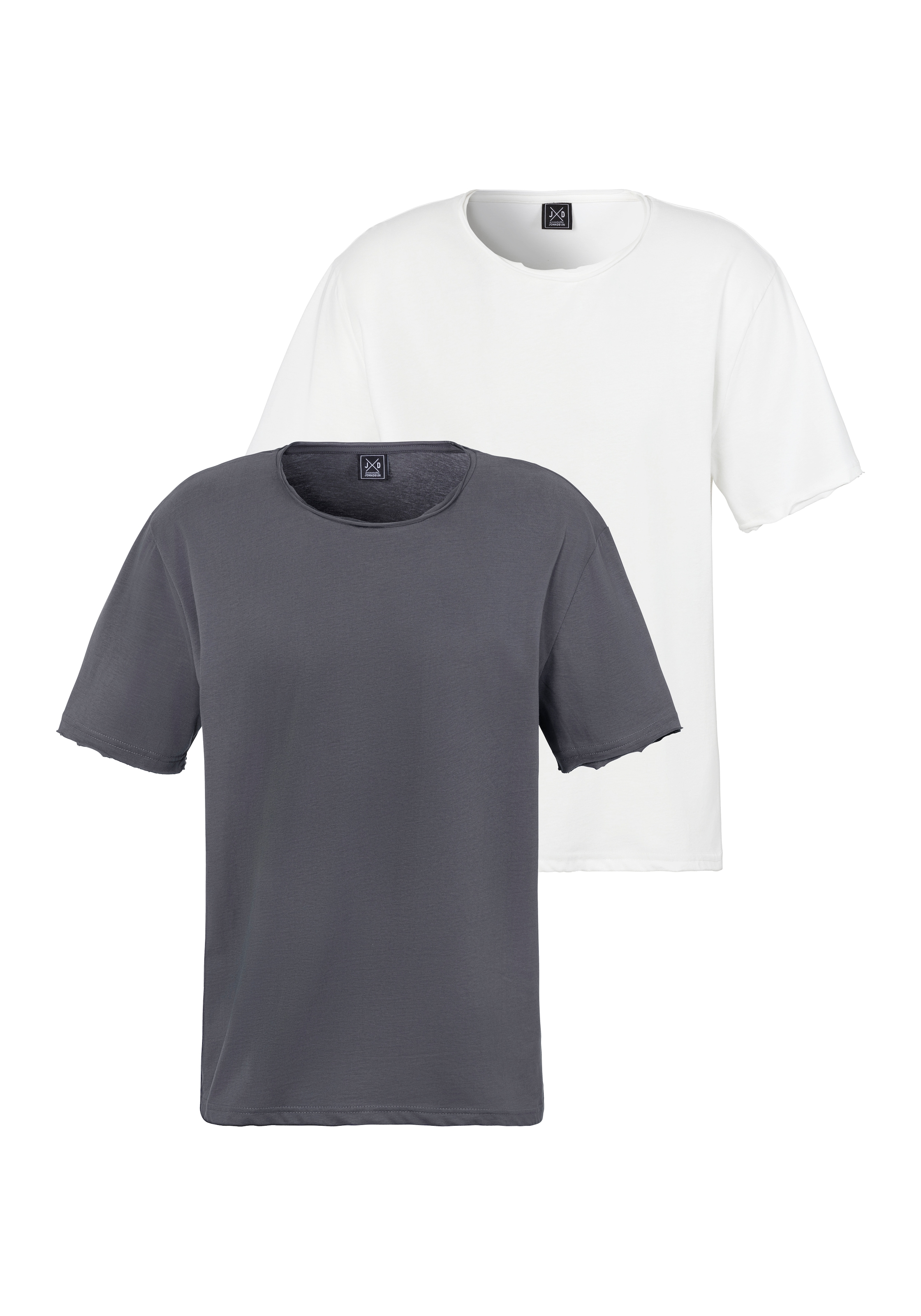 John Devin T-Shirt "mit geschnittenen Kanten" Packung, 2, Relaxed Fit, Kurzarm, Freizeitshirt mit Rundhals aus reiner Baumwolle