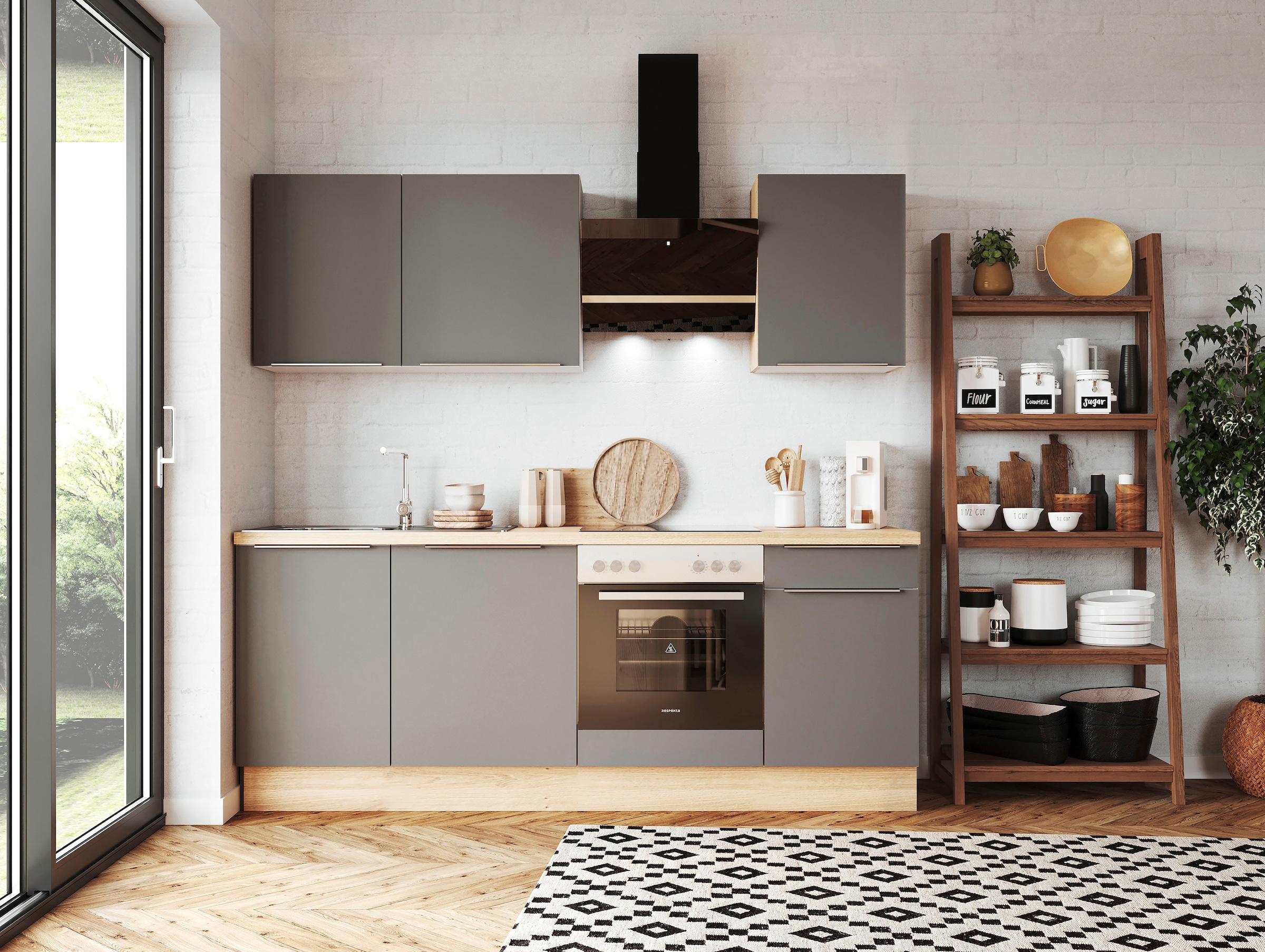 RESPEKTA Küchenzeile »Safado aus der Serie Marleen«, Breite 220 cm, hochwertige  Ausstattung wie Soft Close Funktion | BAUR