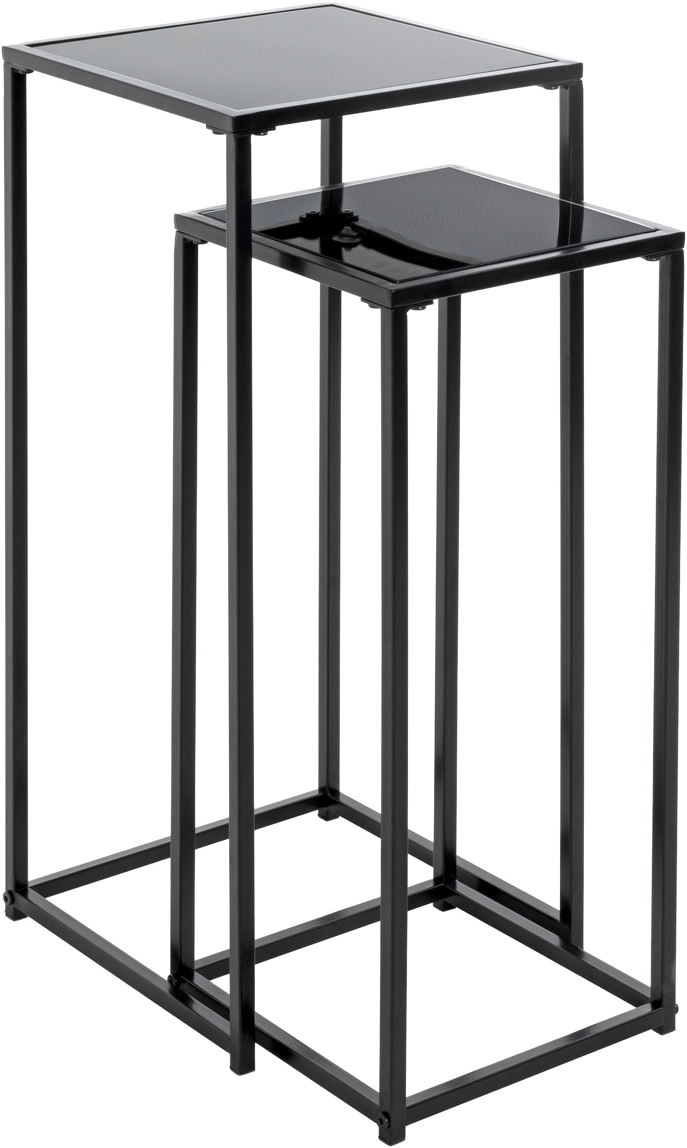 HAKU Blumentisch "Blumenpodest, Blumenständer, Pflanzsäule" Set, 2er Set, 2 Stk. tlg. quadratisch - aus Metall Schwarz B/T/H 25/25/60 und 30/30/70 cm