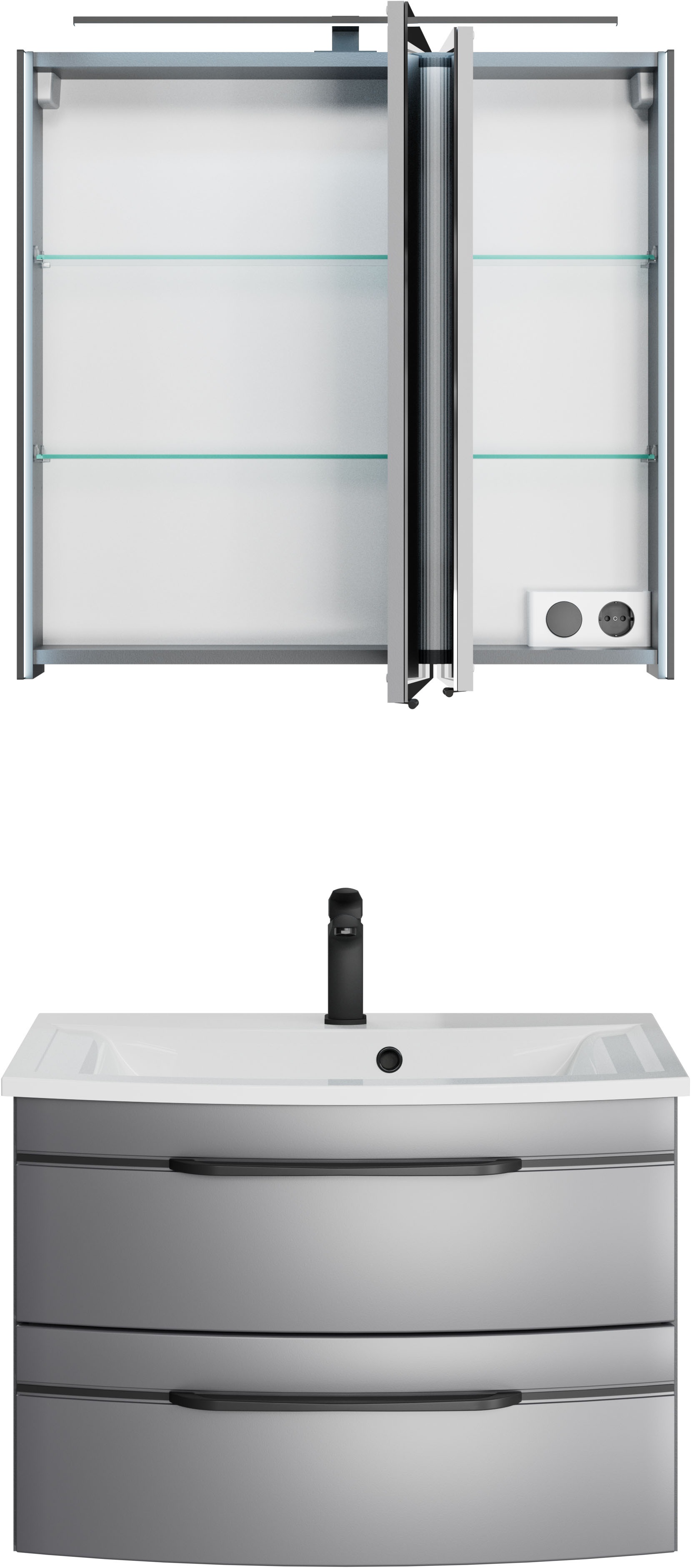 Thumbnail - Saphir Badmöbel-Set "Serie 7045 2-teilig Mineralmarmor-Waschtisch mit LED-Spiegelschrank" Set, 2 Stk. tlg. Badezimmer-Se...