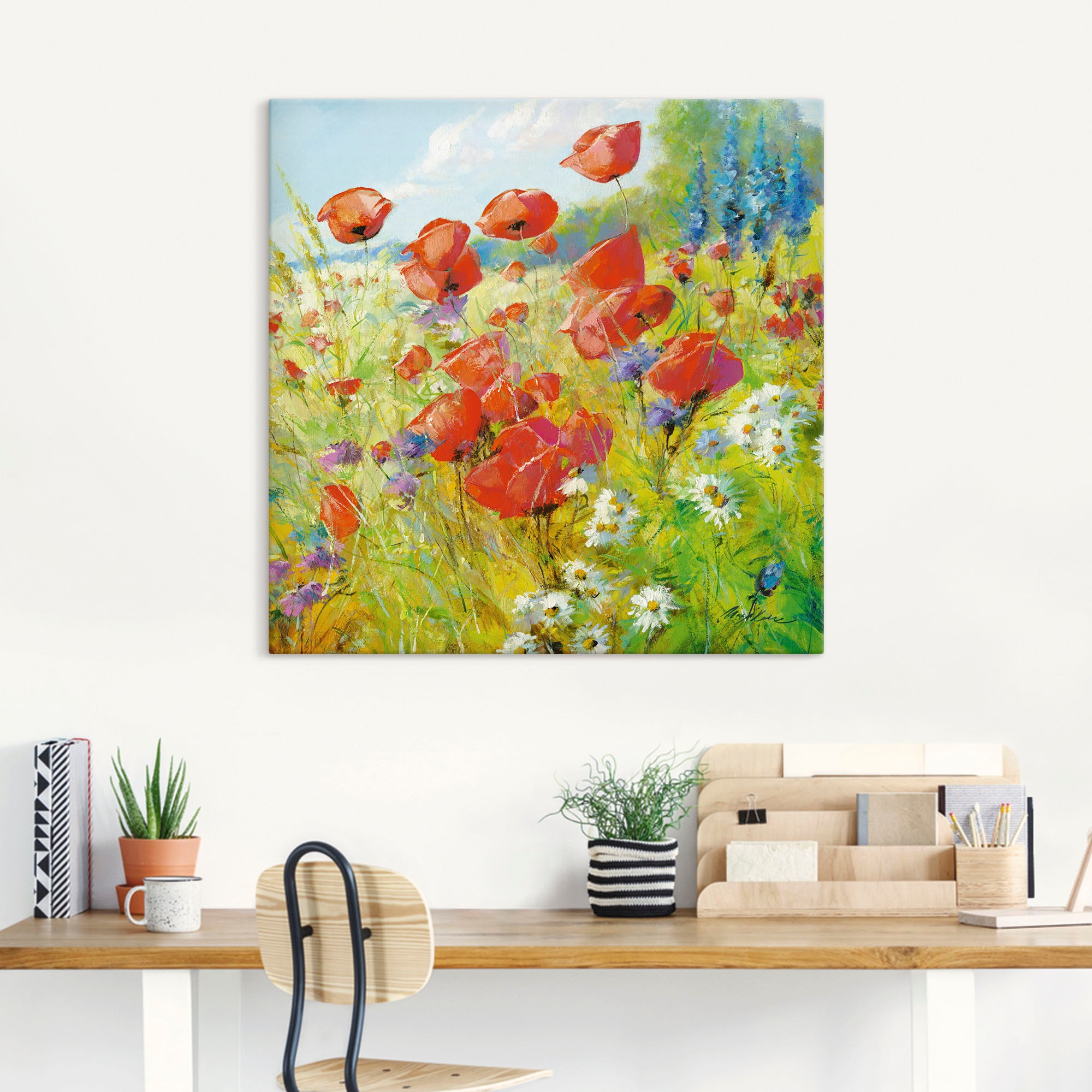 Artland "Sommerwiese mit Mohnblumen" Blumenwiese 1 Stk. tlg. auf Holzrahmen günstig online kaufen