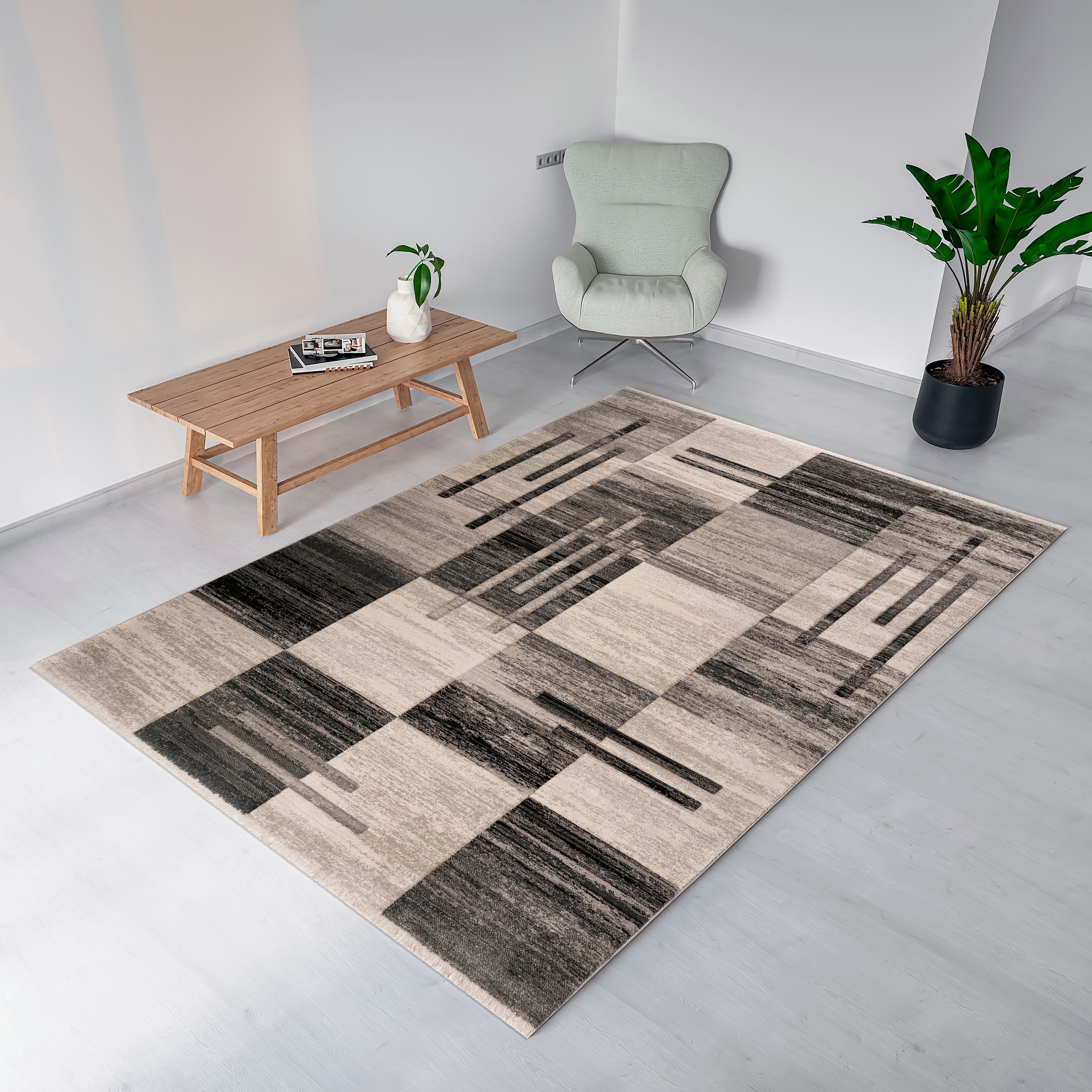 my home Teppich »Beliz«, rechteckig, Wohnzimmer Kurzflor, Konturenschnitt, BAUR mit | bestellen 3D-Design
