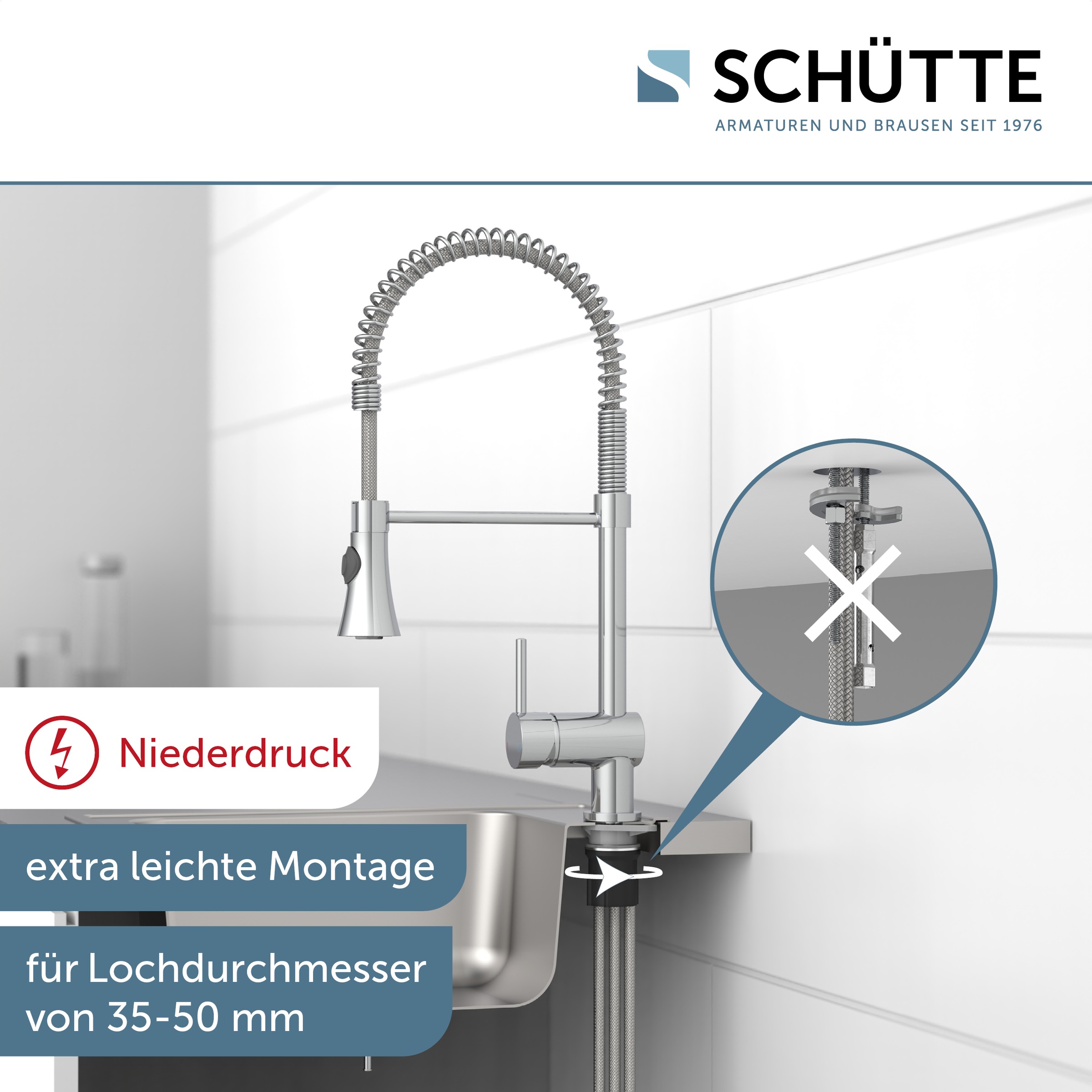 Thumbnail - Schütte Spültischarmatur "CORNWALL" Niederdruck Armatur Küche, Wasserhahn ausziehbar, Mischbatterie, Chrom