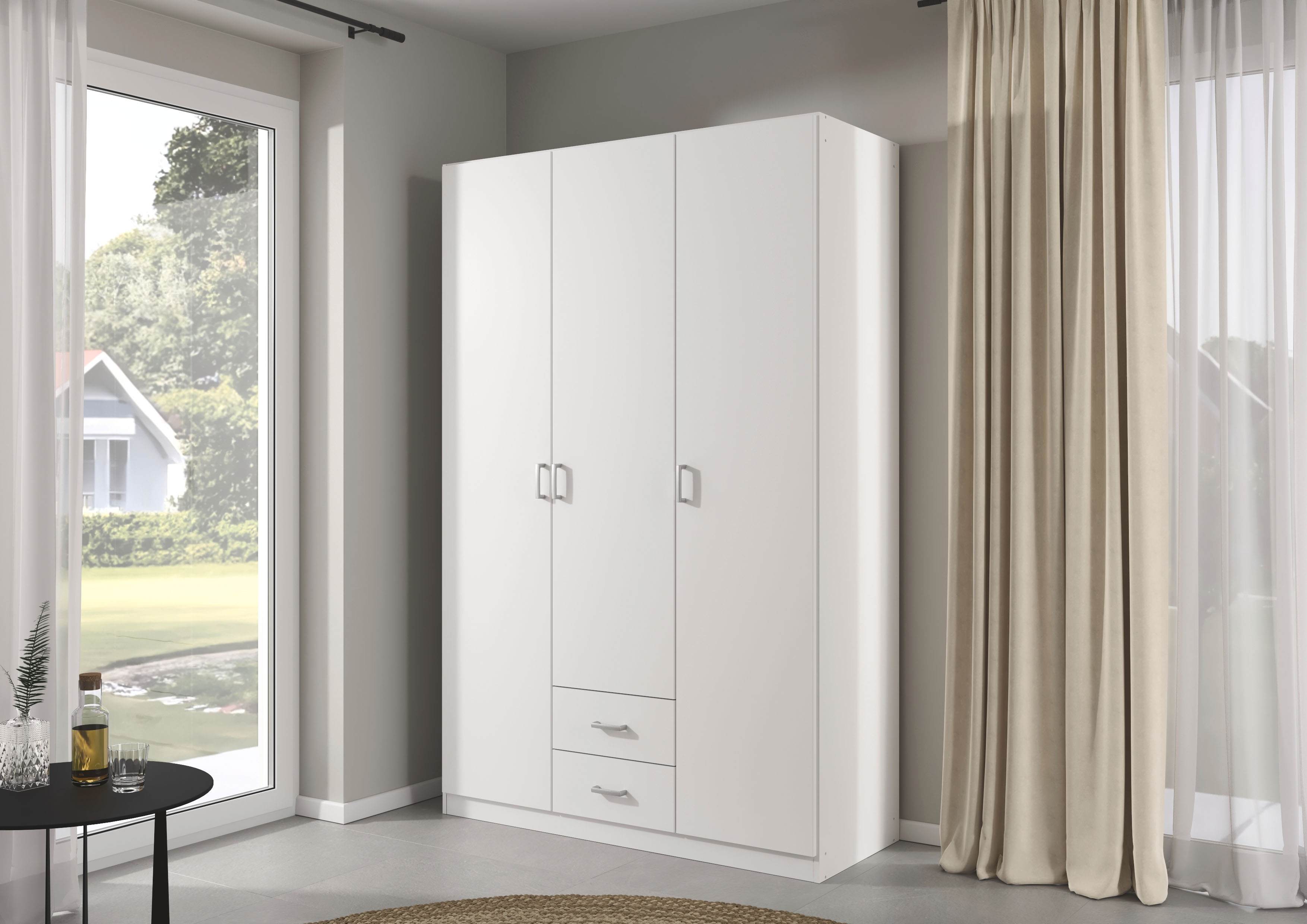 rauch Drehtürenschrank "Kleiderschrank Garderobe GAMMA Breite 136 cm" in 3 Ausstattungen BASIC/CLASSIC/PREMIUM (inkl. SOFT-CLOSE-Funktion), mit Schubladen, verschiedene Griff-Varianten TOPSELLER MADE IN GERMANY
