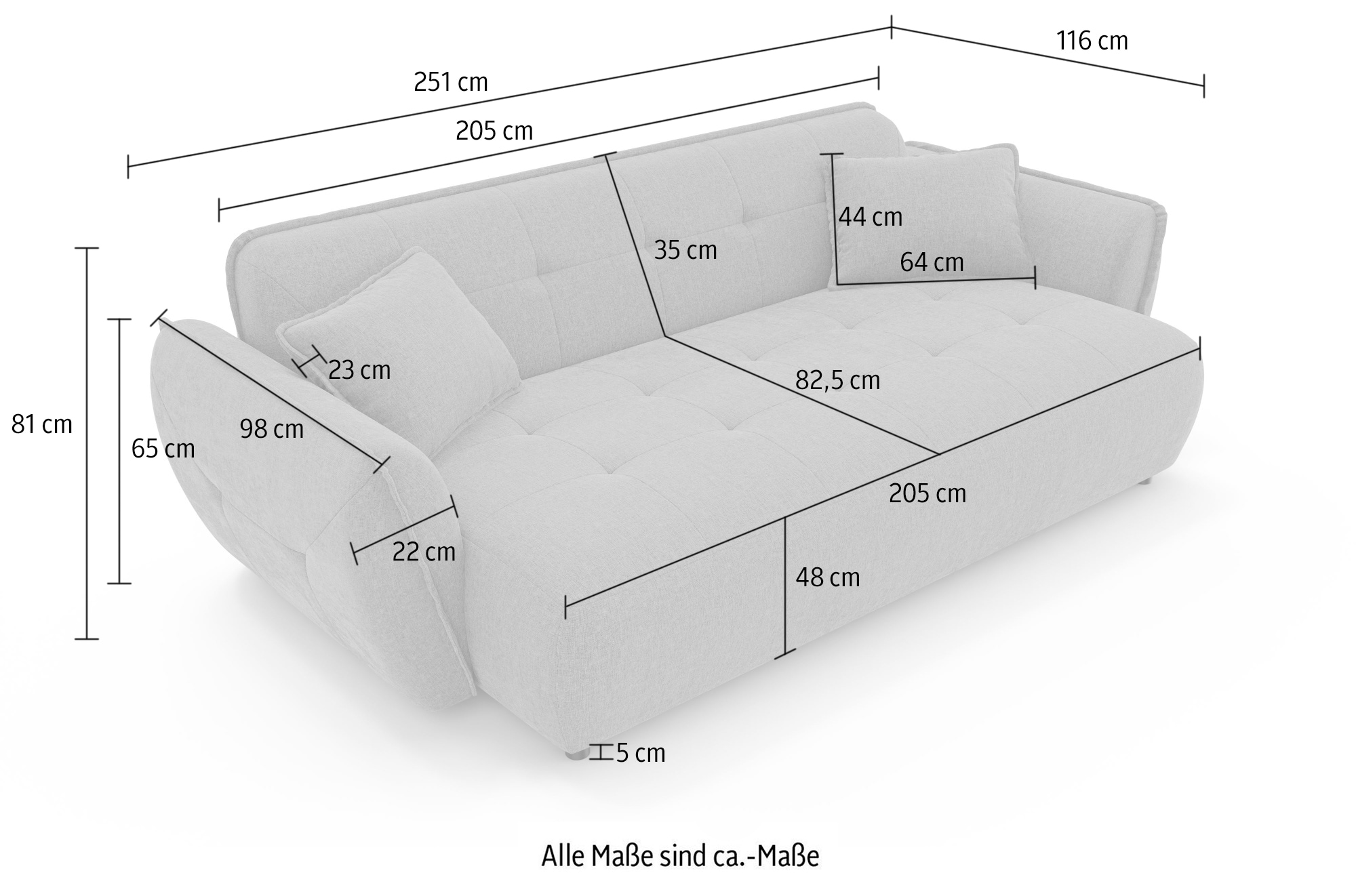 Home affaire Big-Sofa »MIRELDA Design-Sofa mit Steppungen, hoher Sitzkomfort, Breite 251 cm«