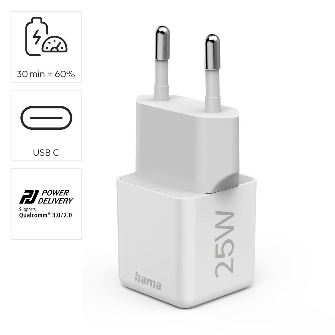 Hama Schnelllade-Gerät »Schnellladegerät (USB-C, PD/QC, extraklein 2,9 x 2,75 x 2,75 cm, 25 W)«, (1 St.)