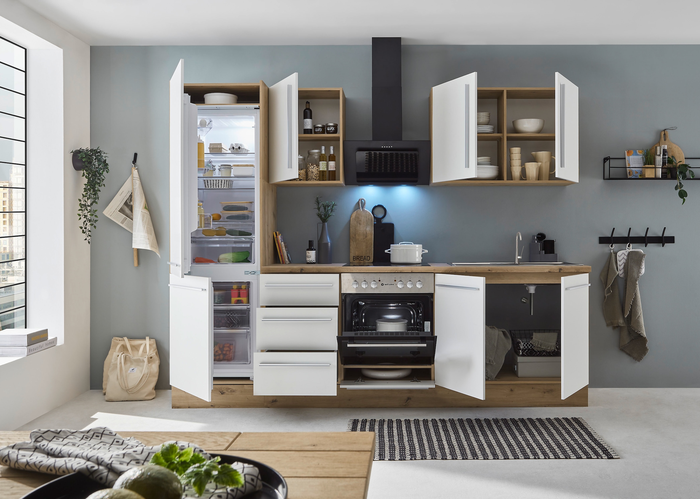 KOCHSTATION Küchenzeile »KS-Florida mit 38mm starker Arbeitsplatte«, Breite 270 cm, wahlweise mit E-Geräten, Soft-Close-Funktion