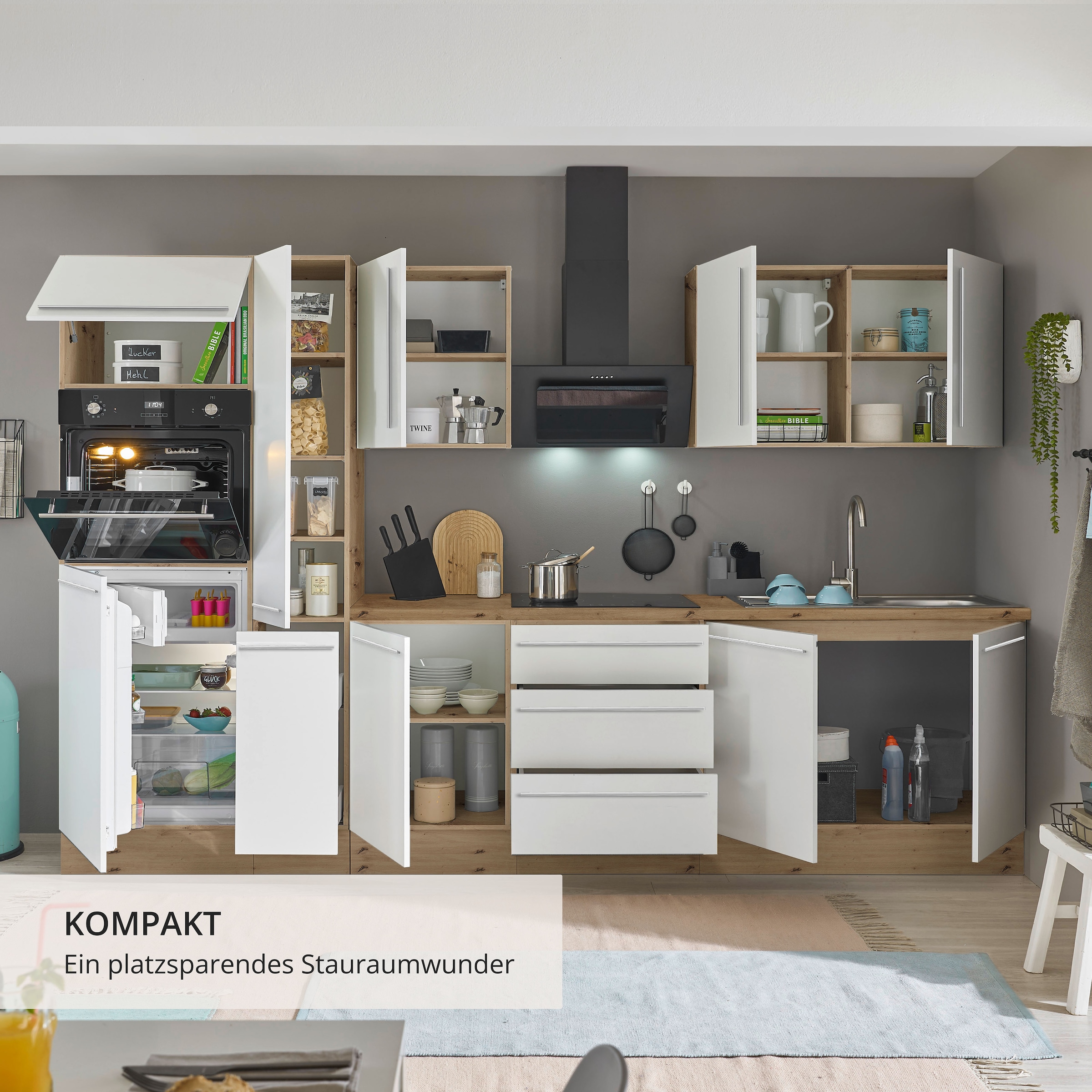 KOCHSTATION Küchenzeile »Florida« Breite 300 cm, wahlweise mit E-Geräten,Softclose für Türen/Schubkästen