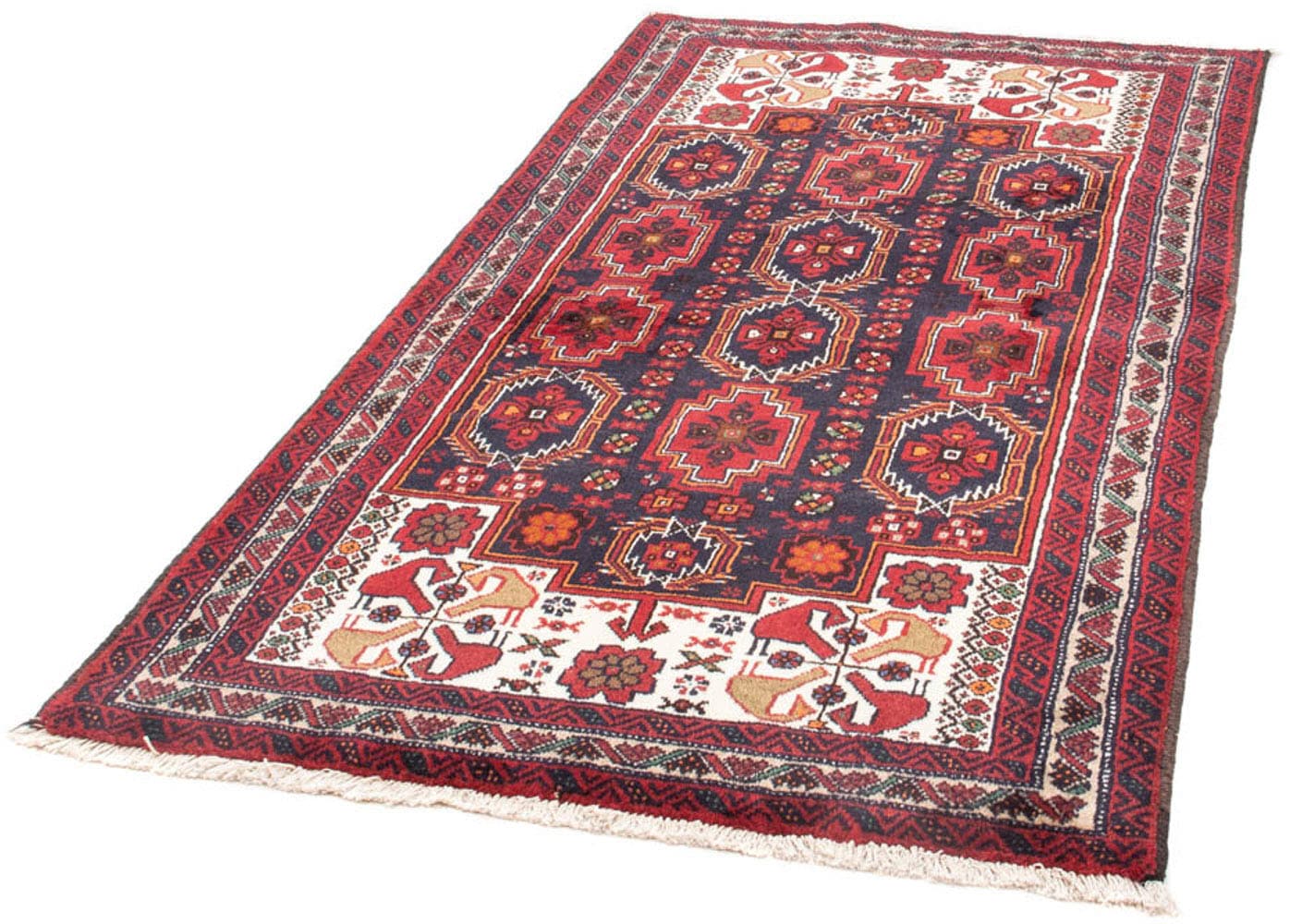 morgenland Hochflor-Läufer "Belutsch Durchgemustert Blu scuro 181 x 101 cm", rechteckig, Handgeknüpft