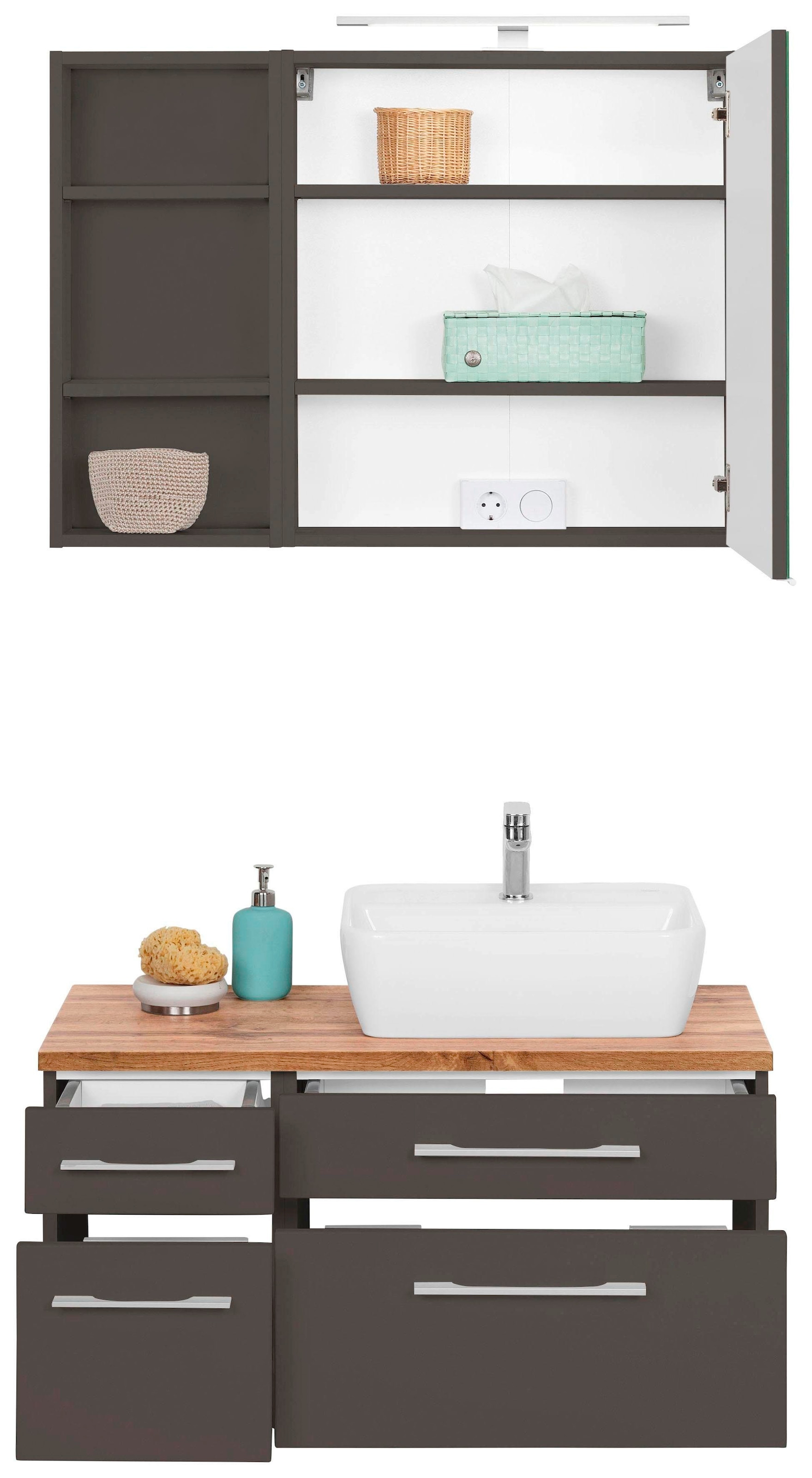 welltime Badmöbel-Set "Davos" 3 Stk. tlg. Breite 50 cm, mit eckigem Waschbe günstig online kaufen