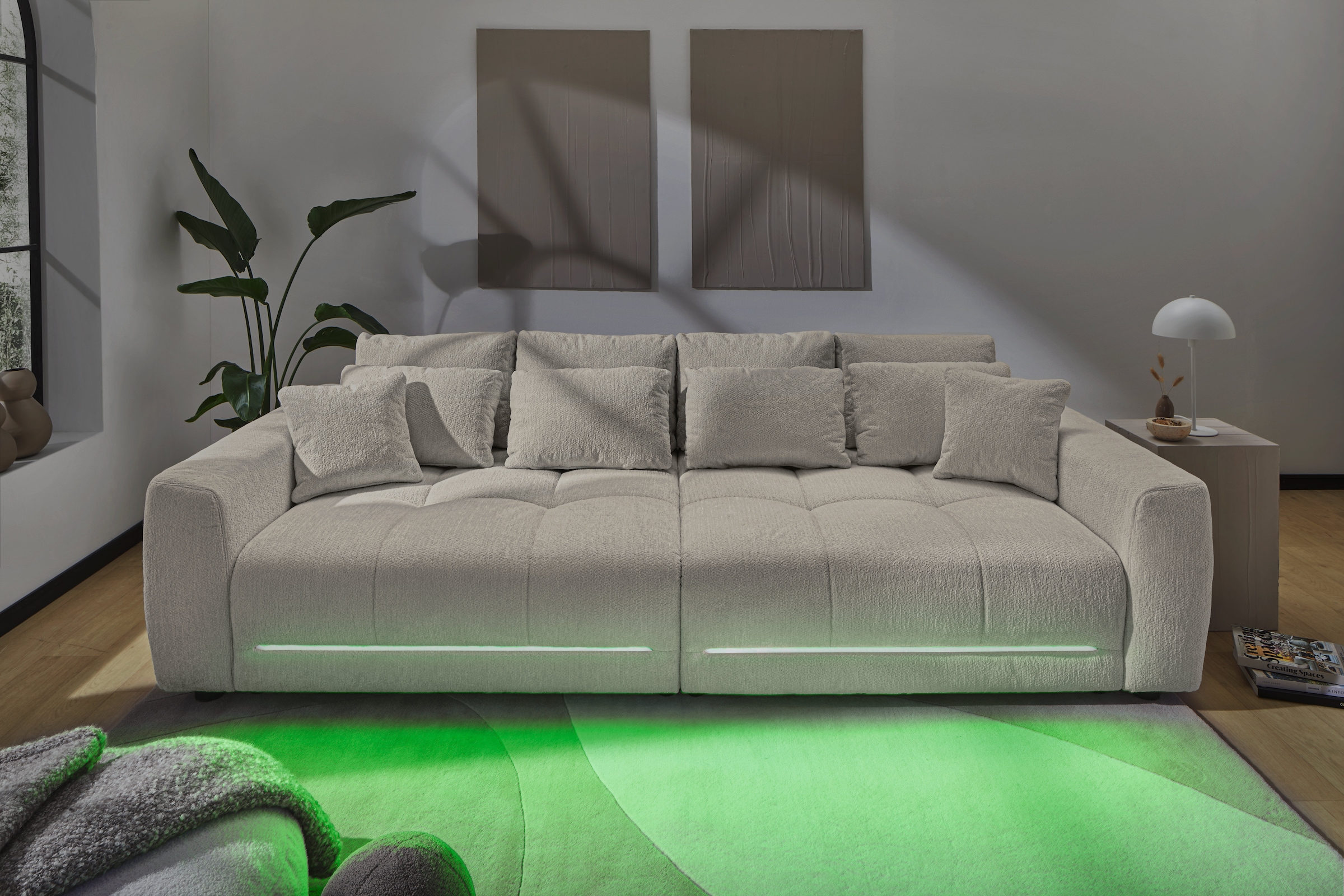 Jockenhöfer Gruppe Big-Sofa "Lumina, XXL, B: 294 cm, mit LED-RGB-Beleuchtung, Liegefläche 120x240cm" Mega-Sofa, inklusive Federkernpolsterung und 10 Kissen