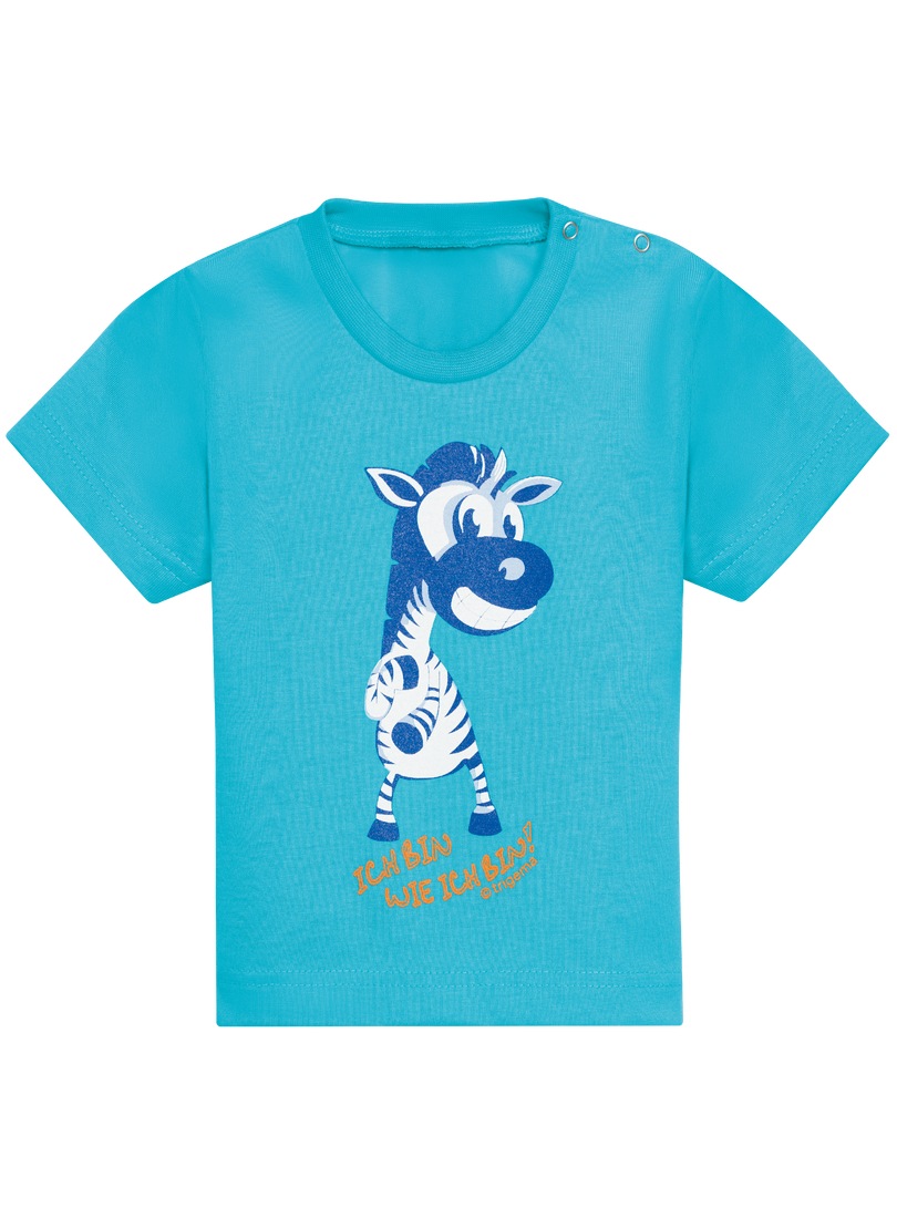 TRIGEMA Mädchen T-Shirt "TRIGEMA T-Shirt mit lustigem Zebra-Printmotiv", Gr. 68, blau, 100% Baumwolle, Basic, Shirts